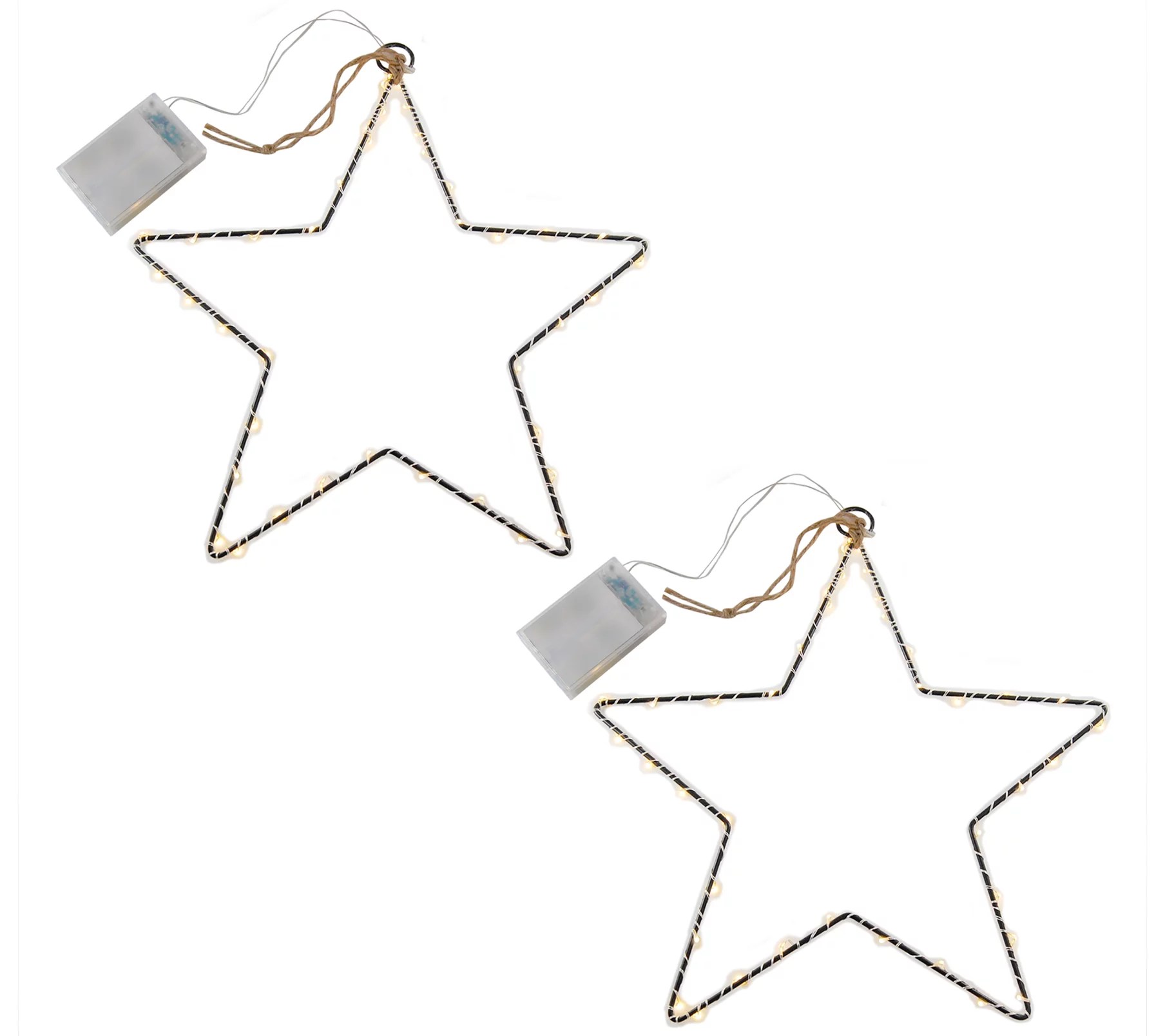 LumaBase Set of 2 Metal Stars Wrapped with LEDString Lights