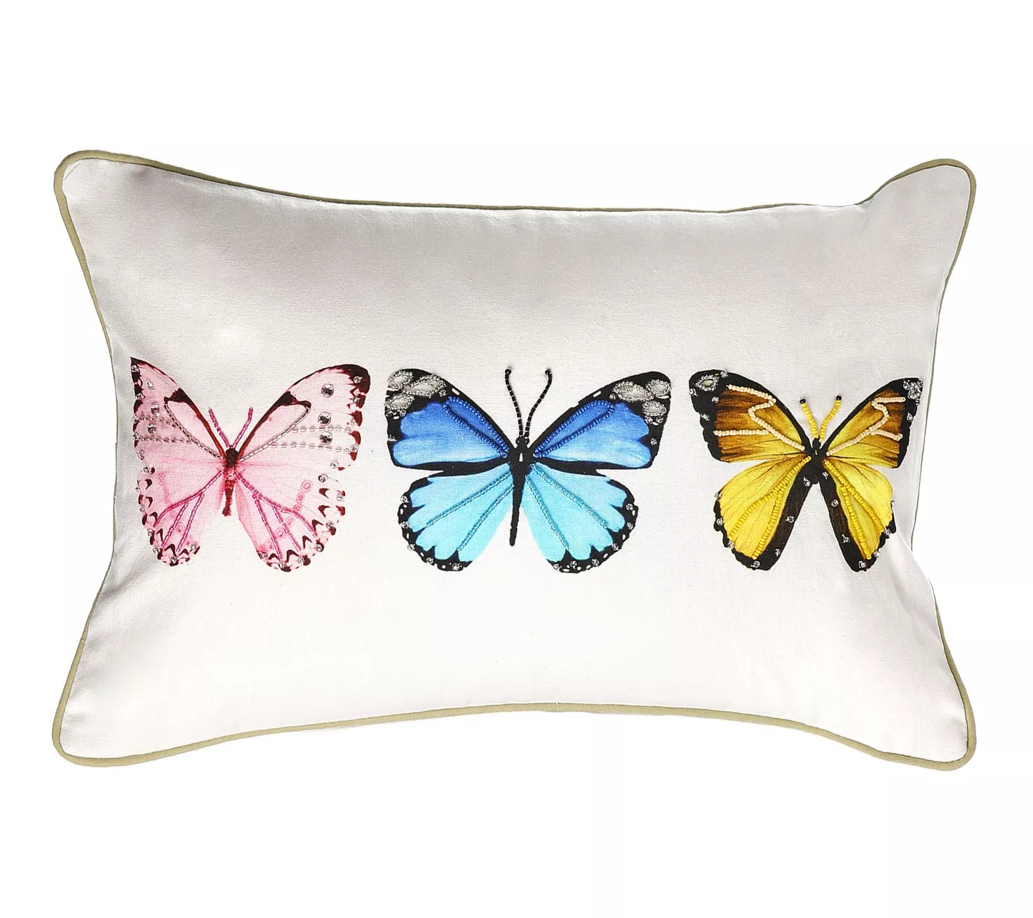 Beaded Butterfly Lumbar Pillow 12" x 18" By Valerie