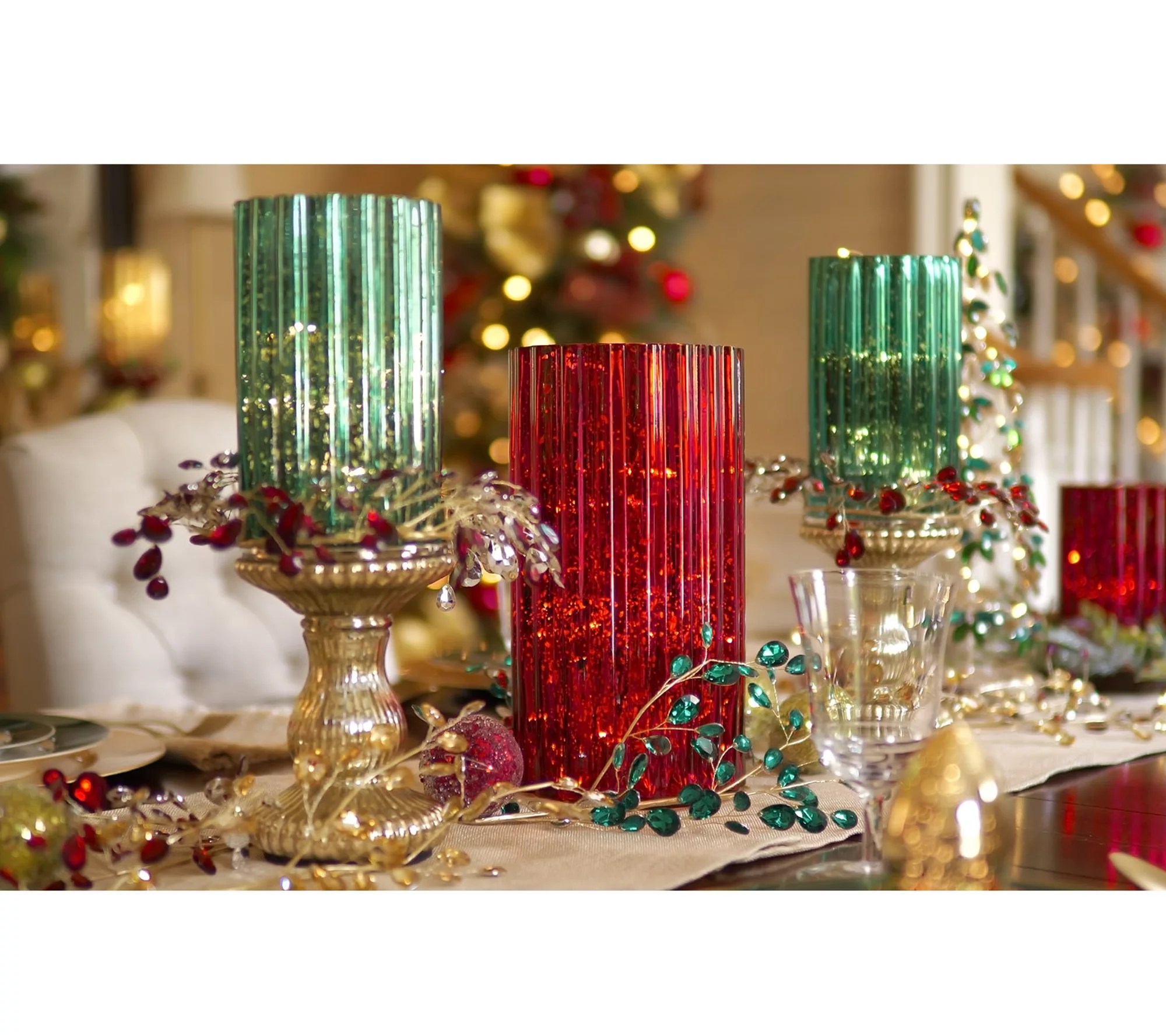 12" Oversized Illuminated Fluted Mercury Glass Hurricane by Valerie