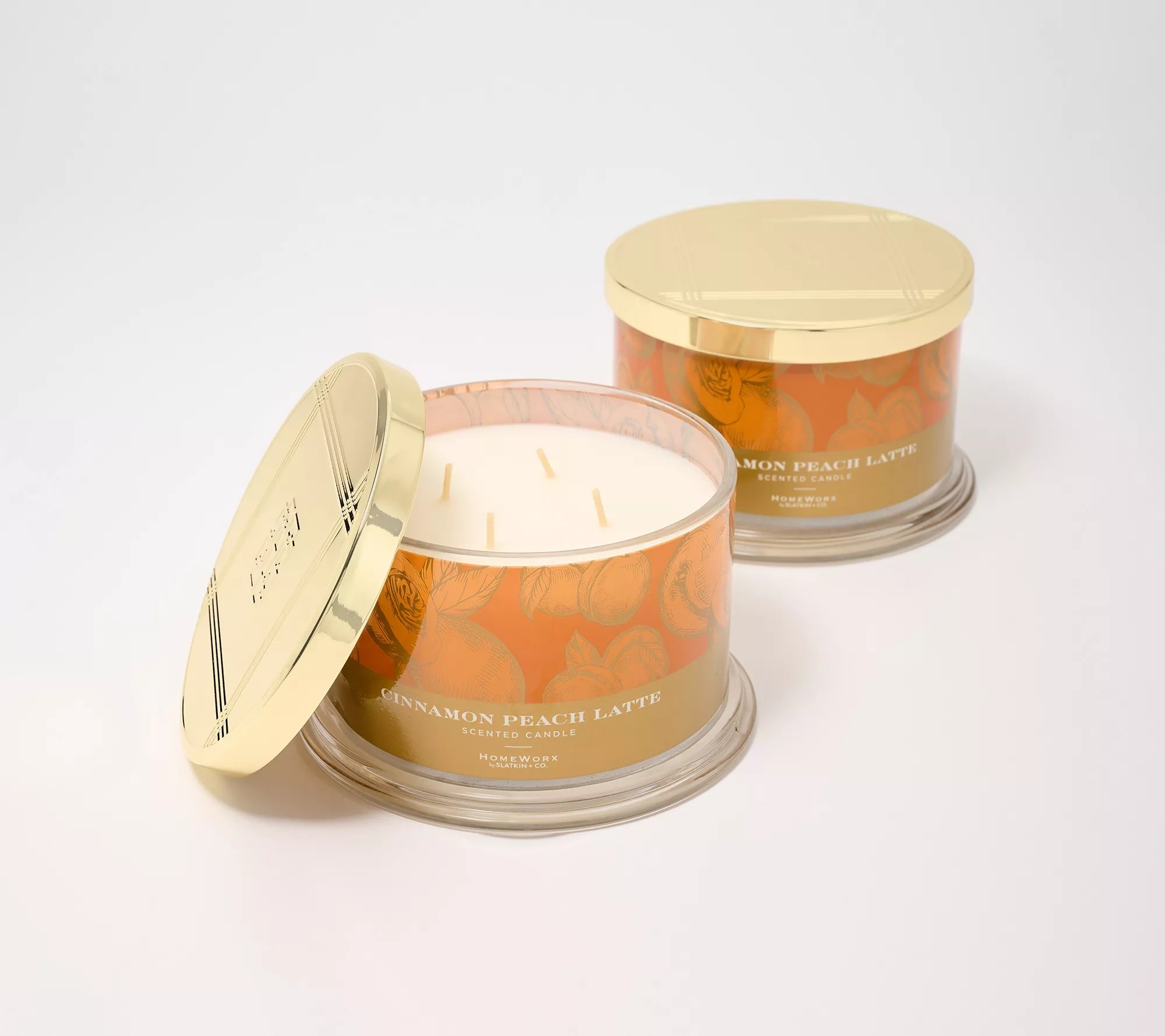 HomeWorx by Slatkin & Co. S/2 18oz Cinnamon Peach Latte Candles
