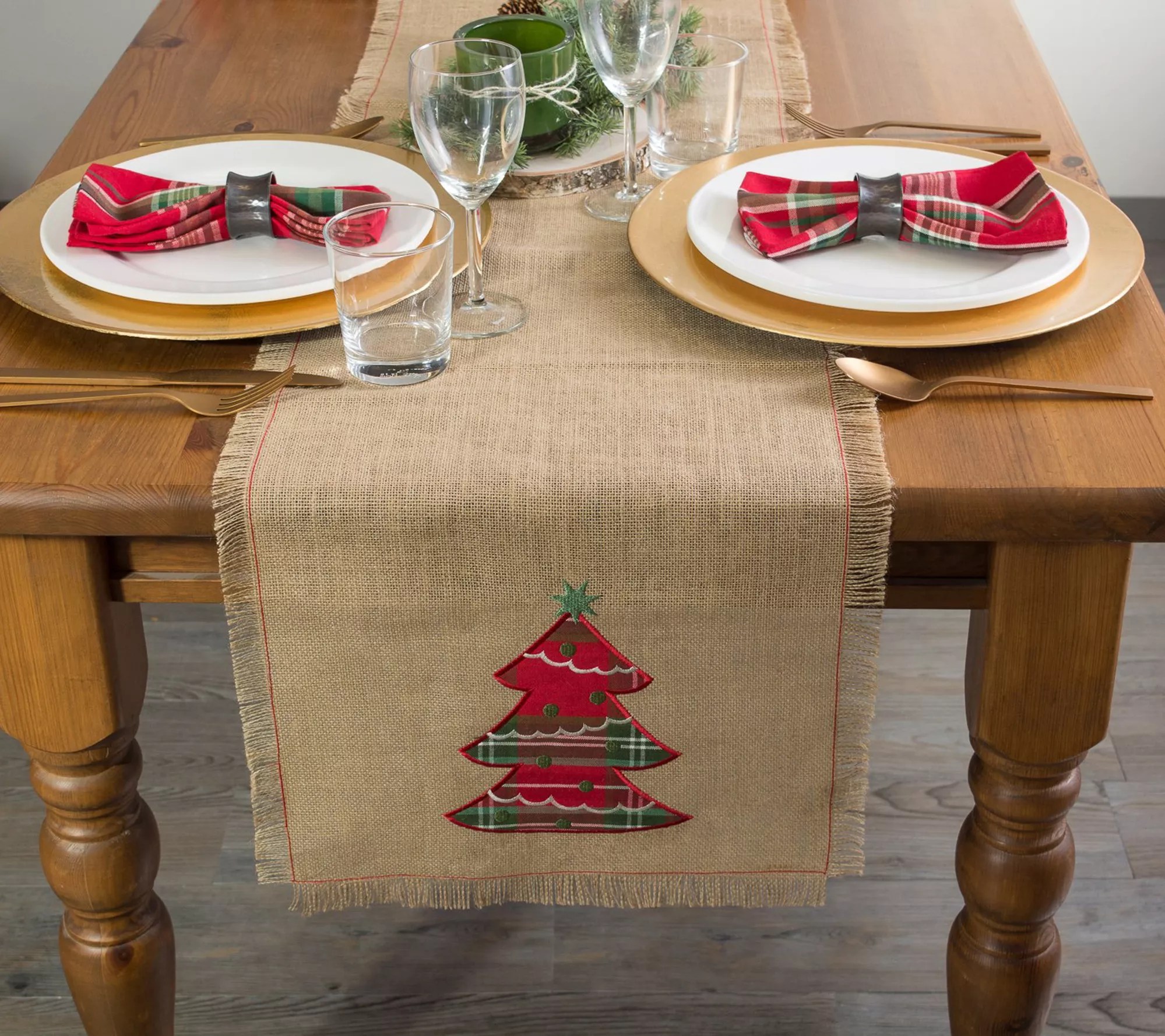 Design Imports Holiday Tree Embroidered Table Runner 14" x 72"