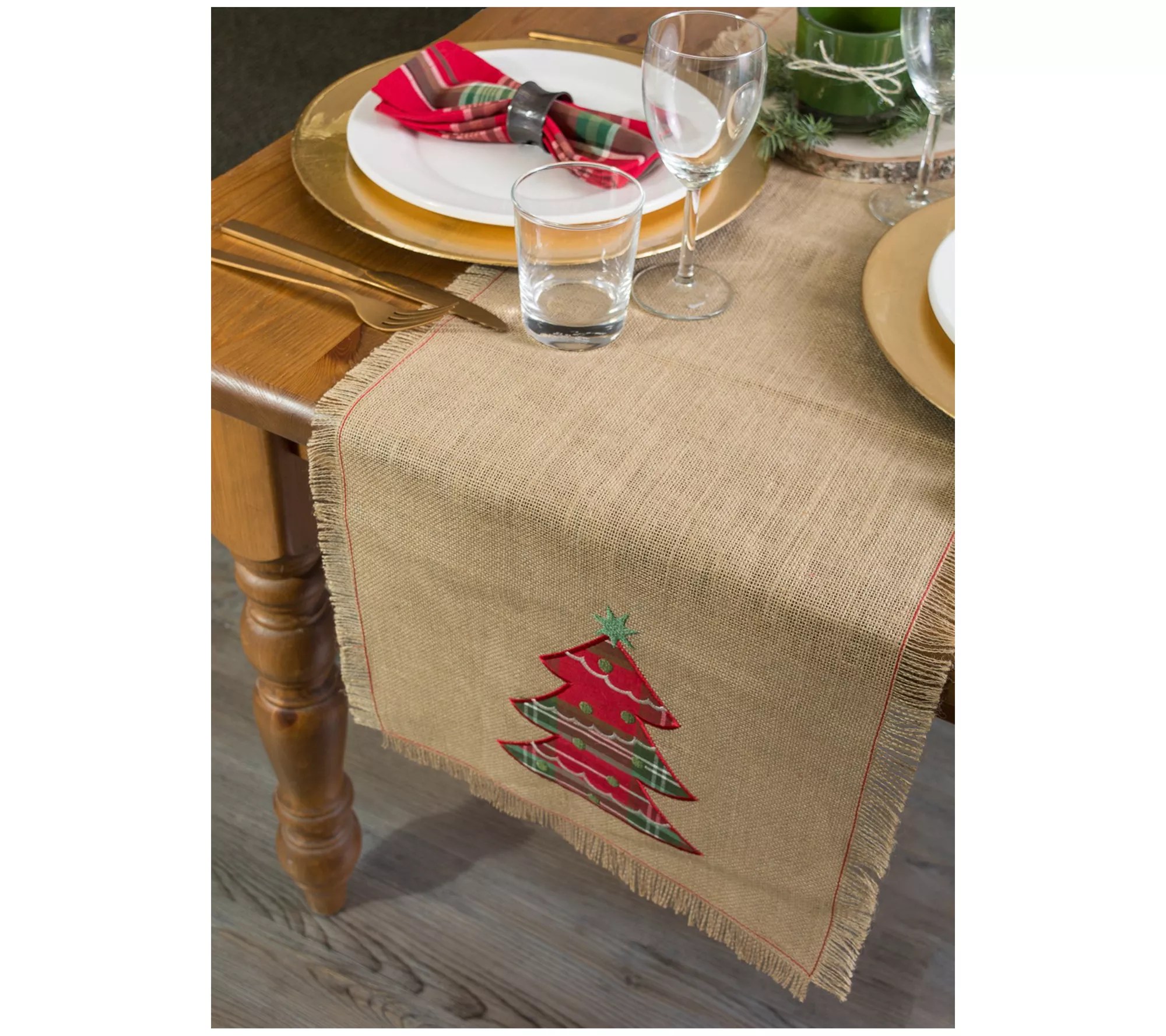 Design Imports Holiday Tree Embroidered Table Runner 14" x 72"