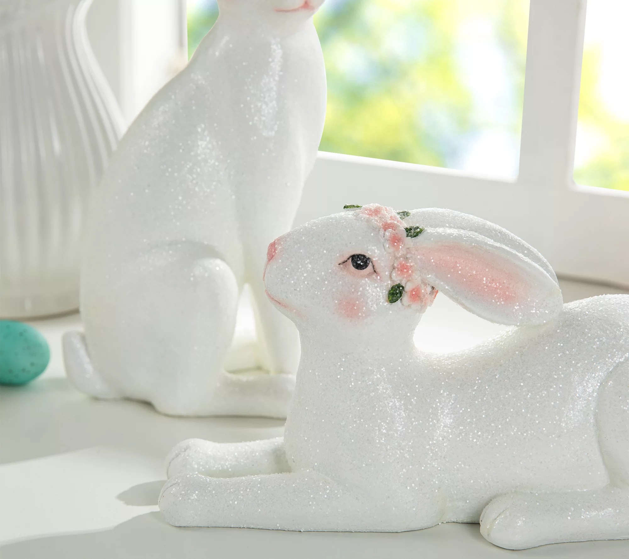 Glitzhome S/(2) 10" Resin Easter Bunny Shelf orTable Toppers