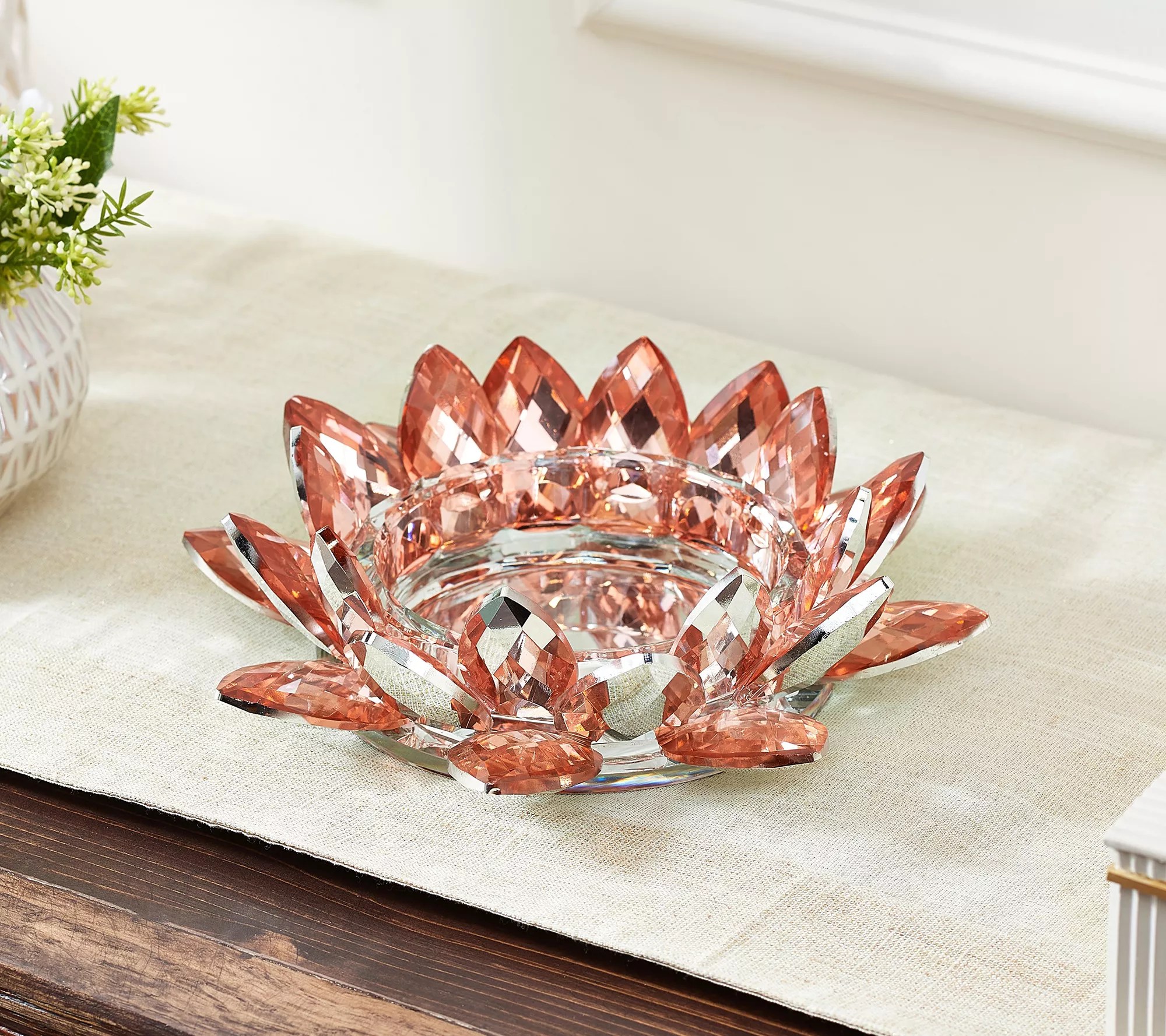 10" Mirrored Faceted Glass Lotus Holder by Valerie