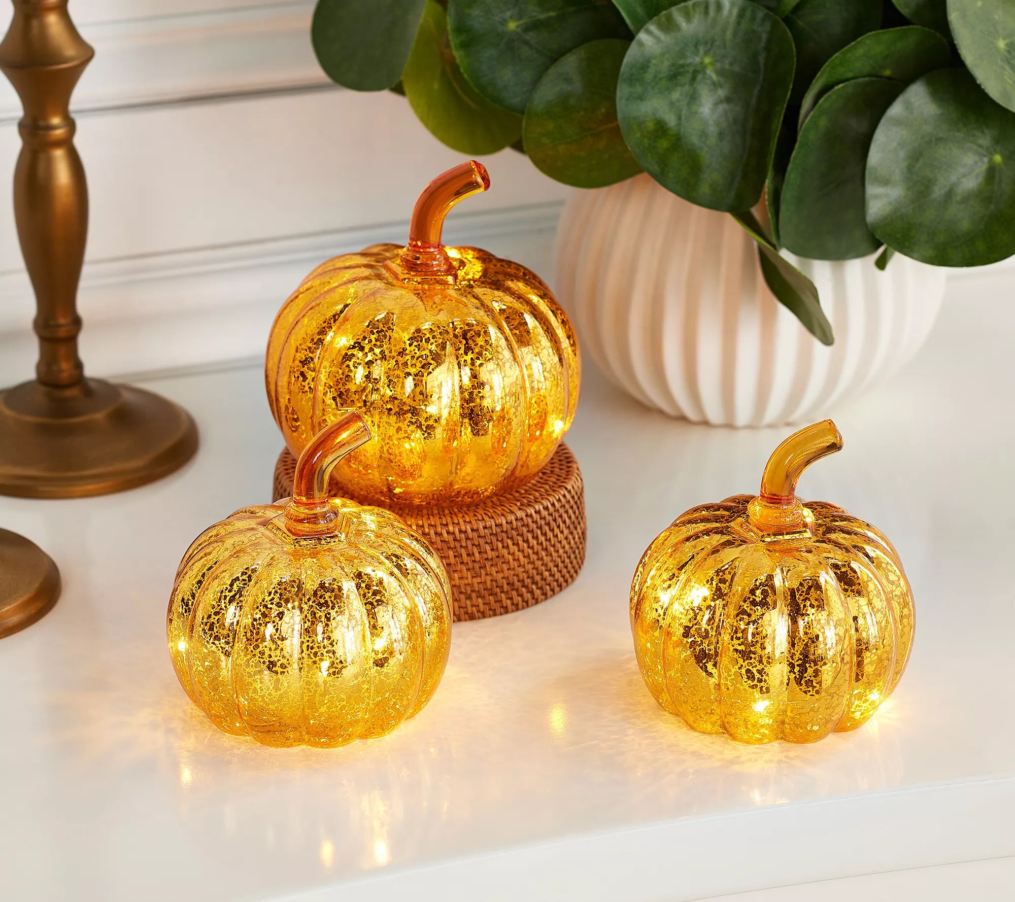 "As Is" Home Reflections Set of 3 Mercury Glass LED Pumpkins