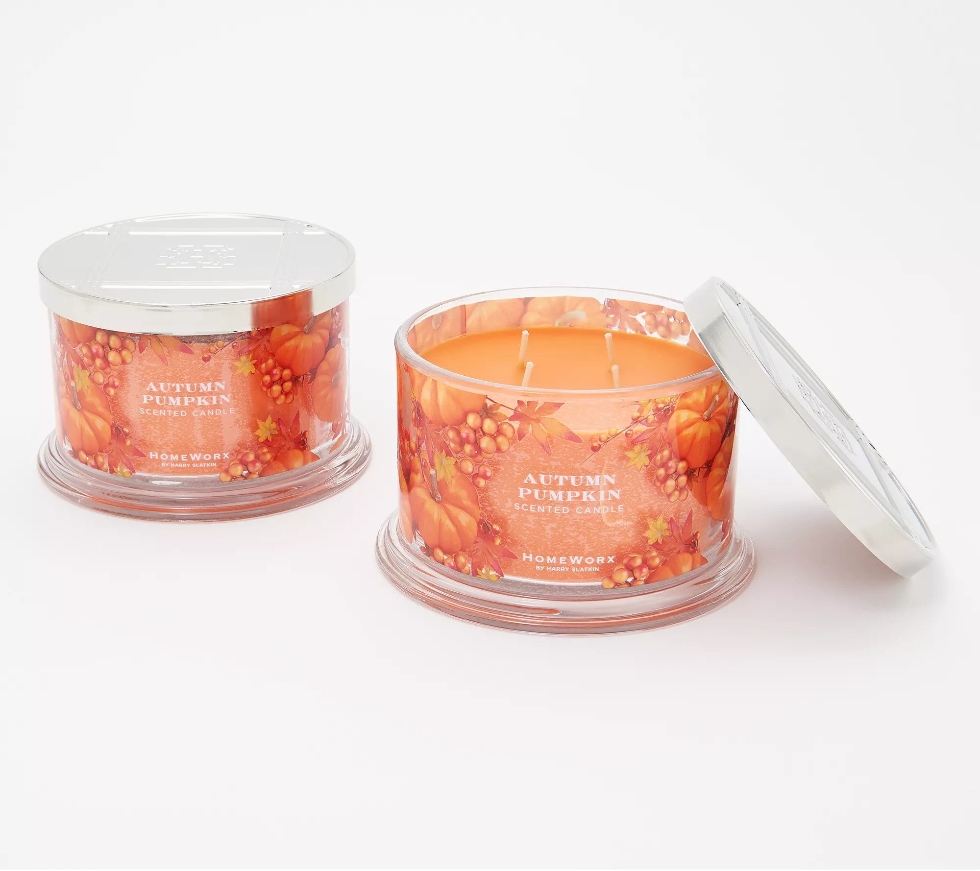 "As Is" HomeWorx by Harry Slatkin Set 2 Pumpkin 4Wick Candles