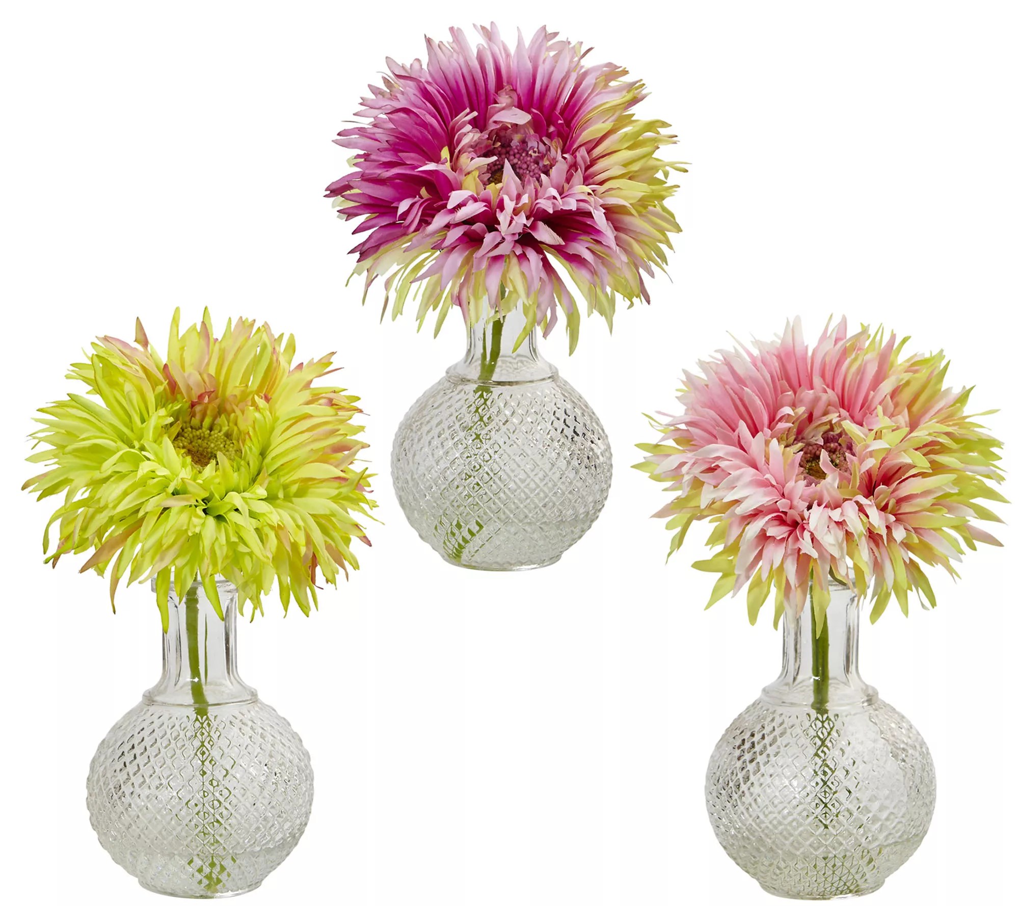 Daisy with Glass Vase Set of 3 by Nearly Natural