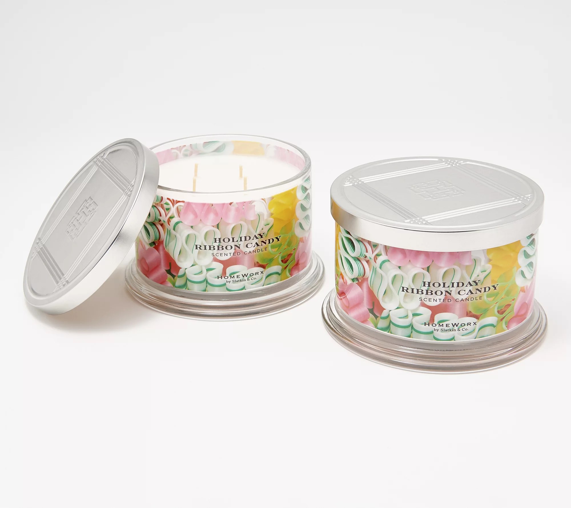 "As Is" HomeWorx by Slatkin & Co. S/2 Ribbon Candy Candles