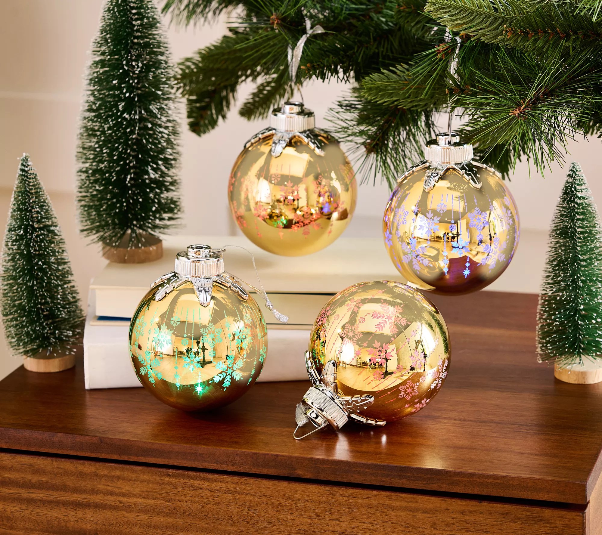 Set of 4 Illuminated Snowflake Glass Ornaments by Valerie