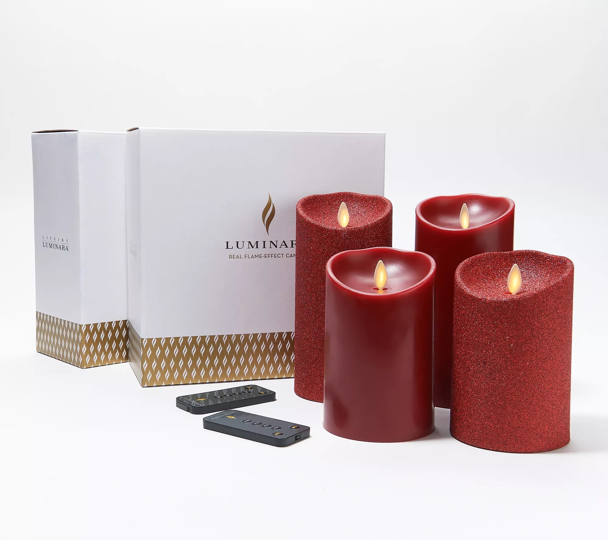 Luminara Flameless 5"&7" Smooth and Glitter 4Pack Candle Set