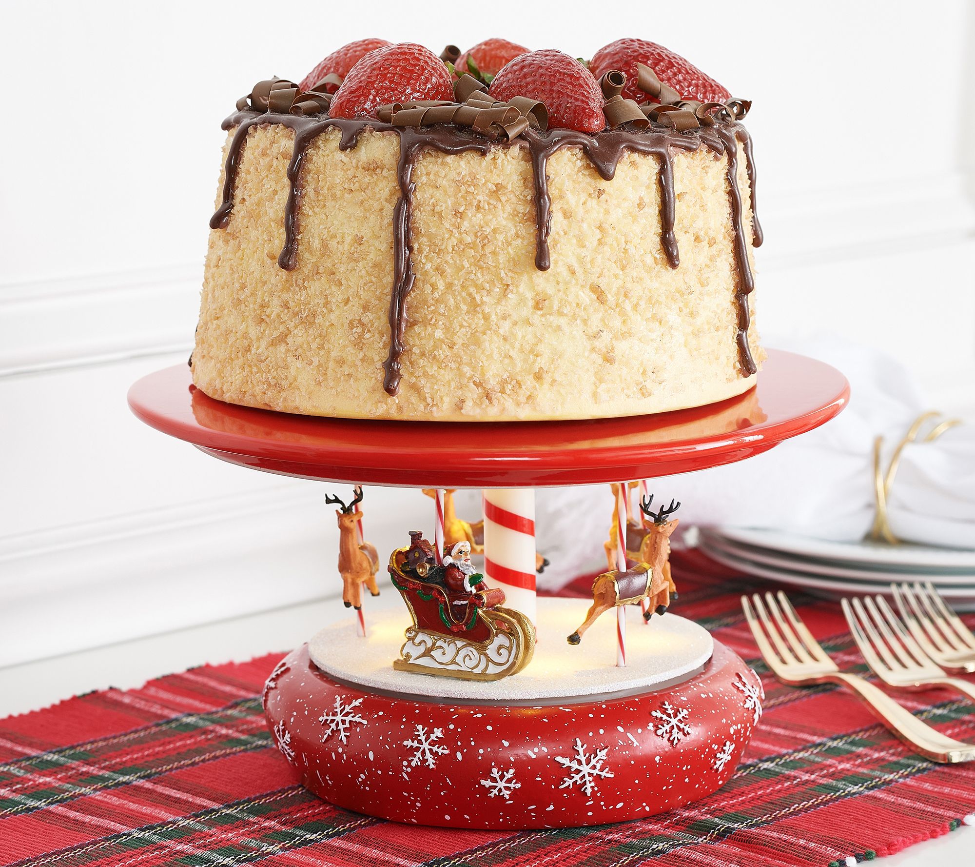 Mr. Christmas Illuminated Ceramic Carousel Cake Plate