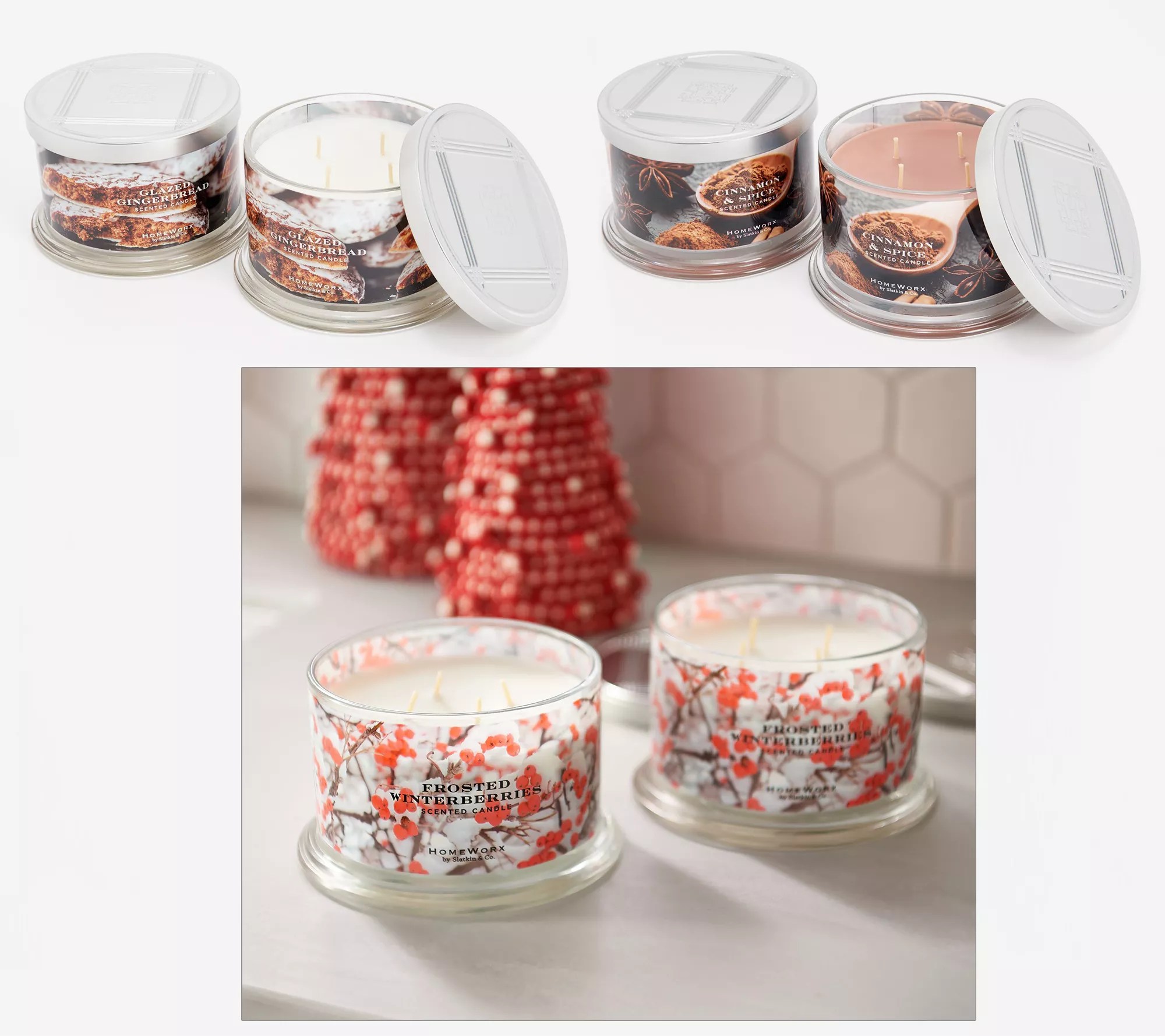 HomeWorx by Slatkin & Co. Set of (2) 18oz Holiday Candles
