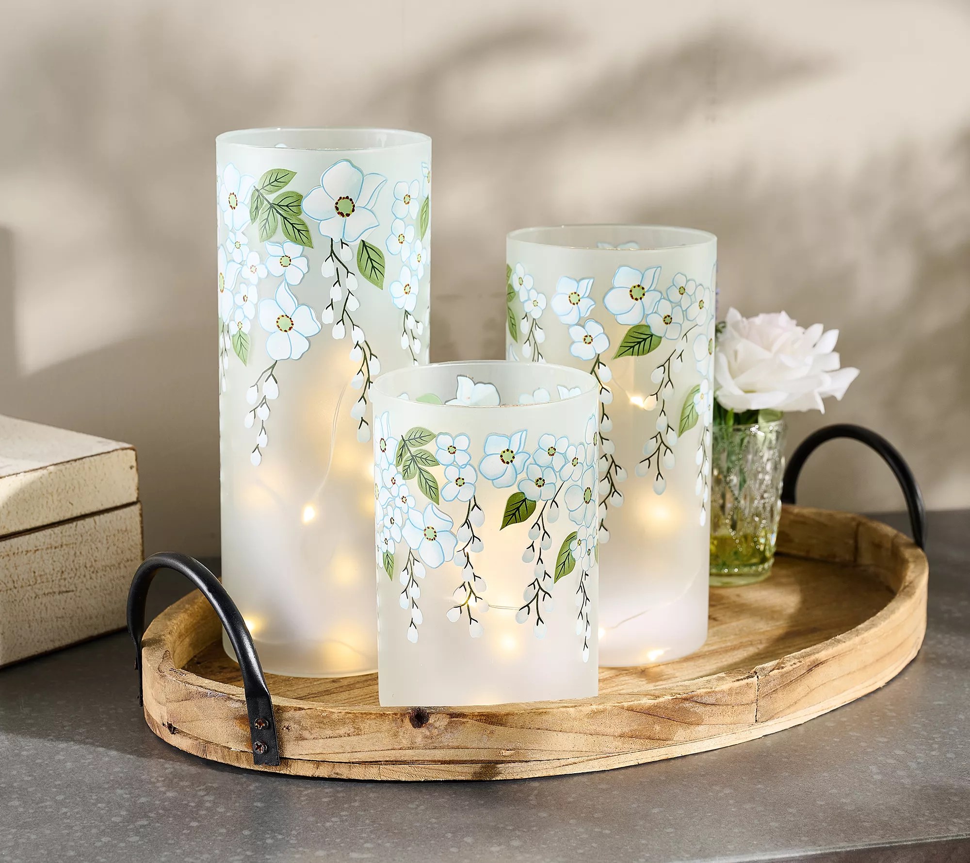 Set of 3 Lit Cascading Floral Hurricanes by Valerie