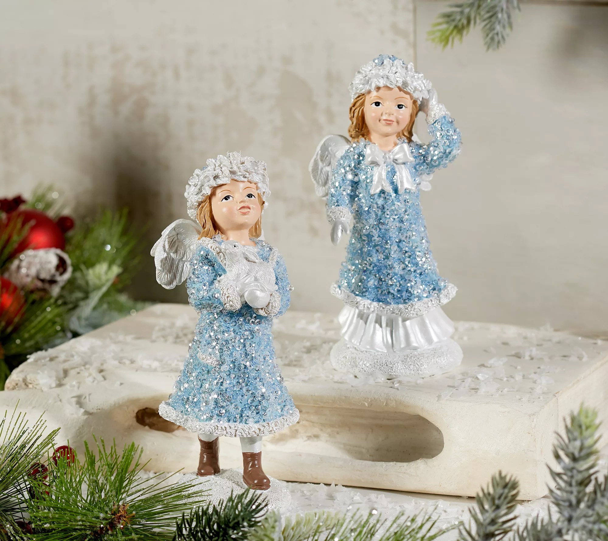 Set of (2) 7" Glistening Winter Angel Figurines by Valerie