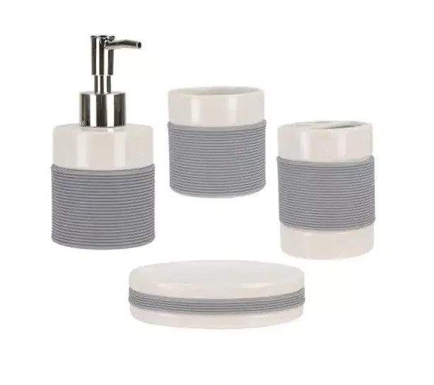 Home Basics 4Piece Bath Accessory Set with Rubber Grip