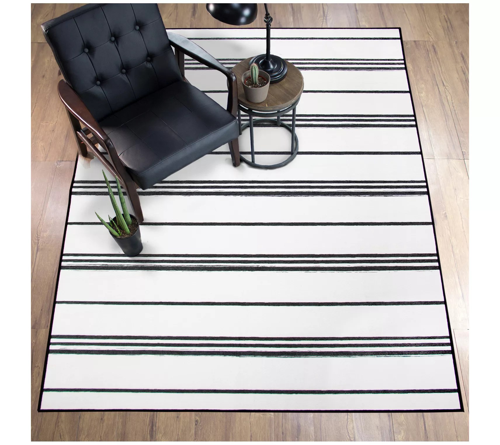 My Magic Carpet Washable Area Rug Stripe Blackand White 5x7