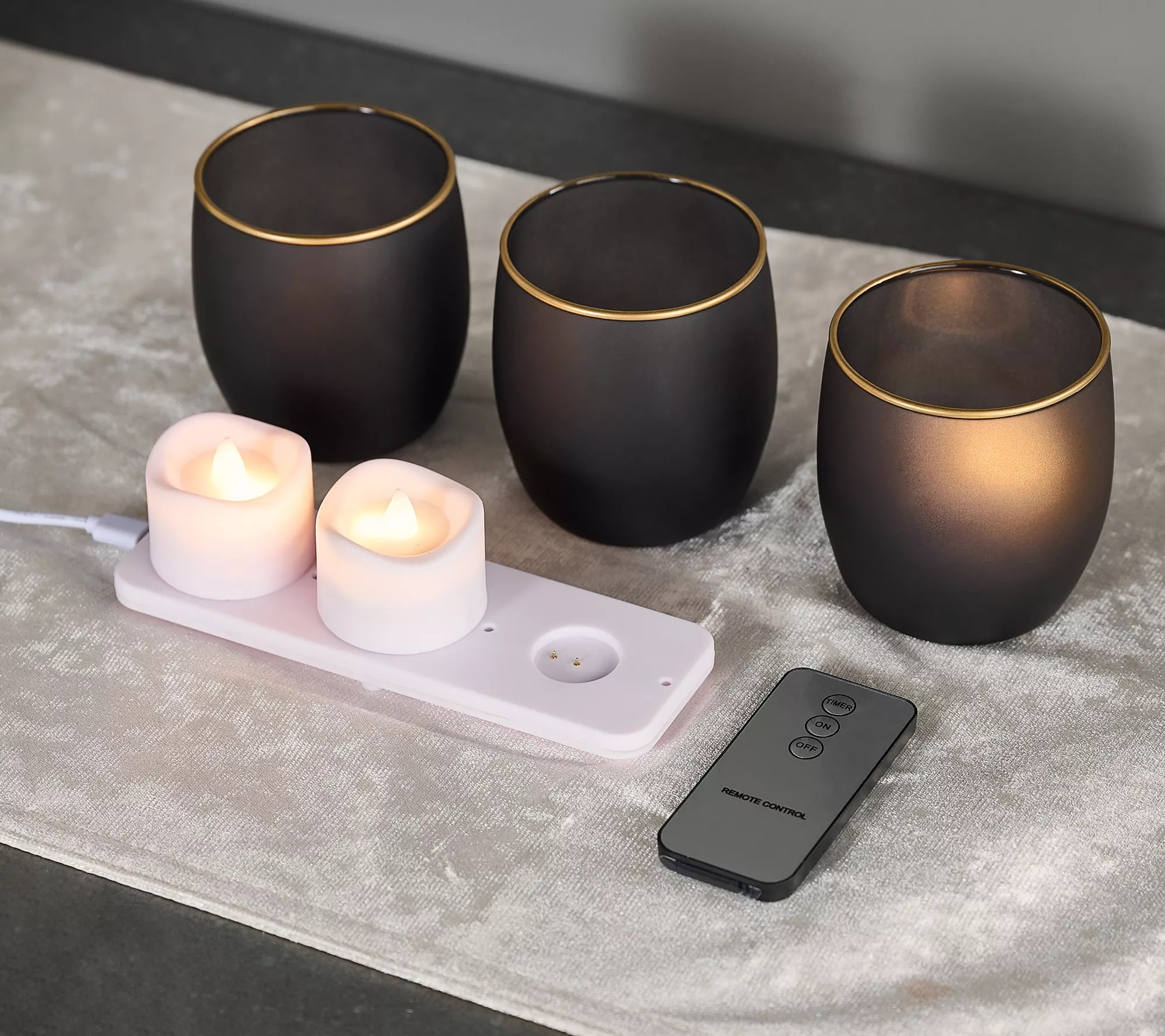 Luminesence Rechargeable 3Piece Candles w/Glass Votives by Valerie