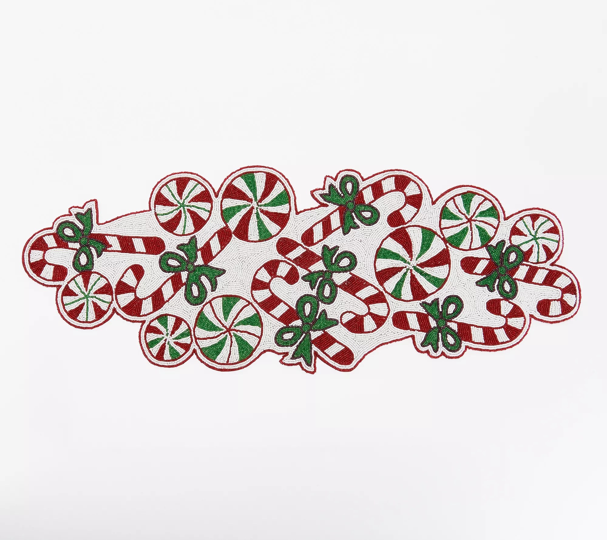 36" Beaded Peppermint Candy Table Runner by Valerie