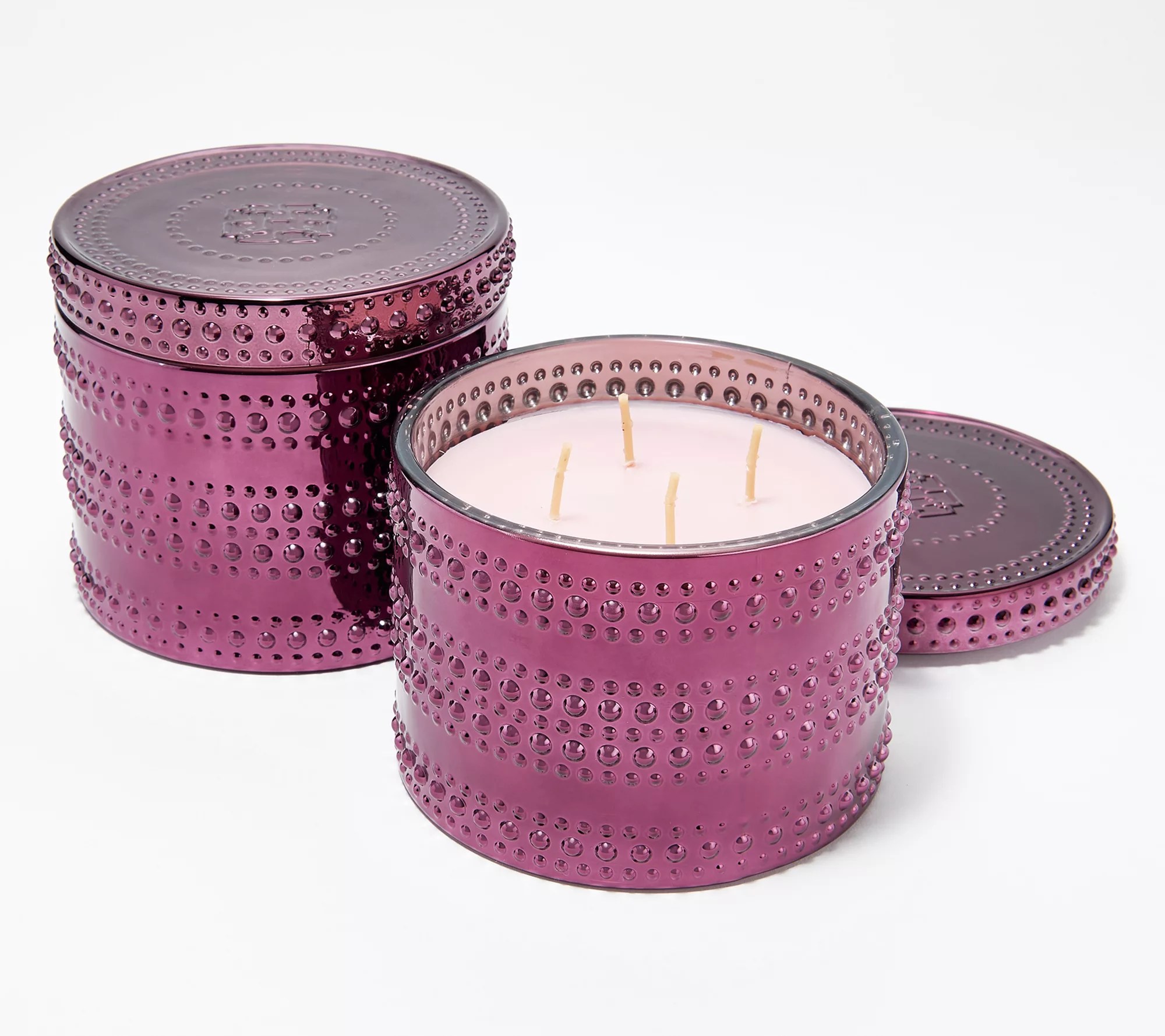 HomeWorx by Harry Slatkin S/2 Sugar Plum & Blackberry Hobnail Candles
