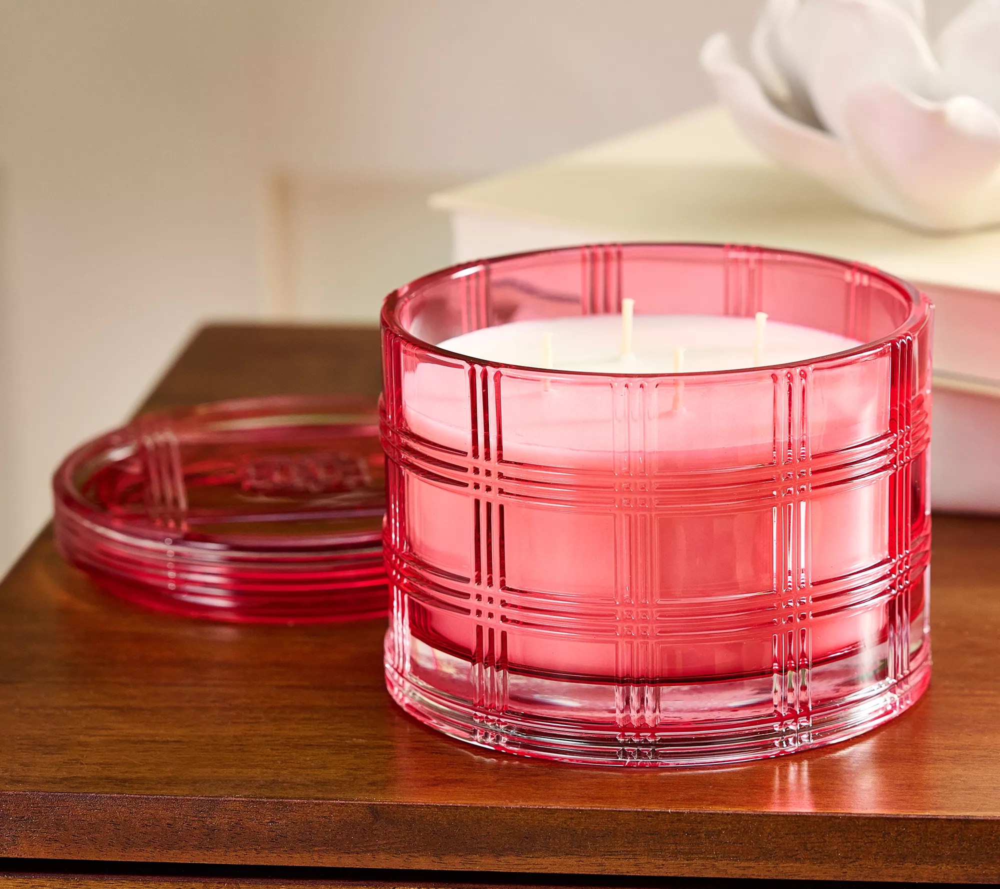HomeWorx by Slatkin & Co. Sueded Rose 18oz Plaid Glass Candle