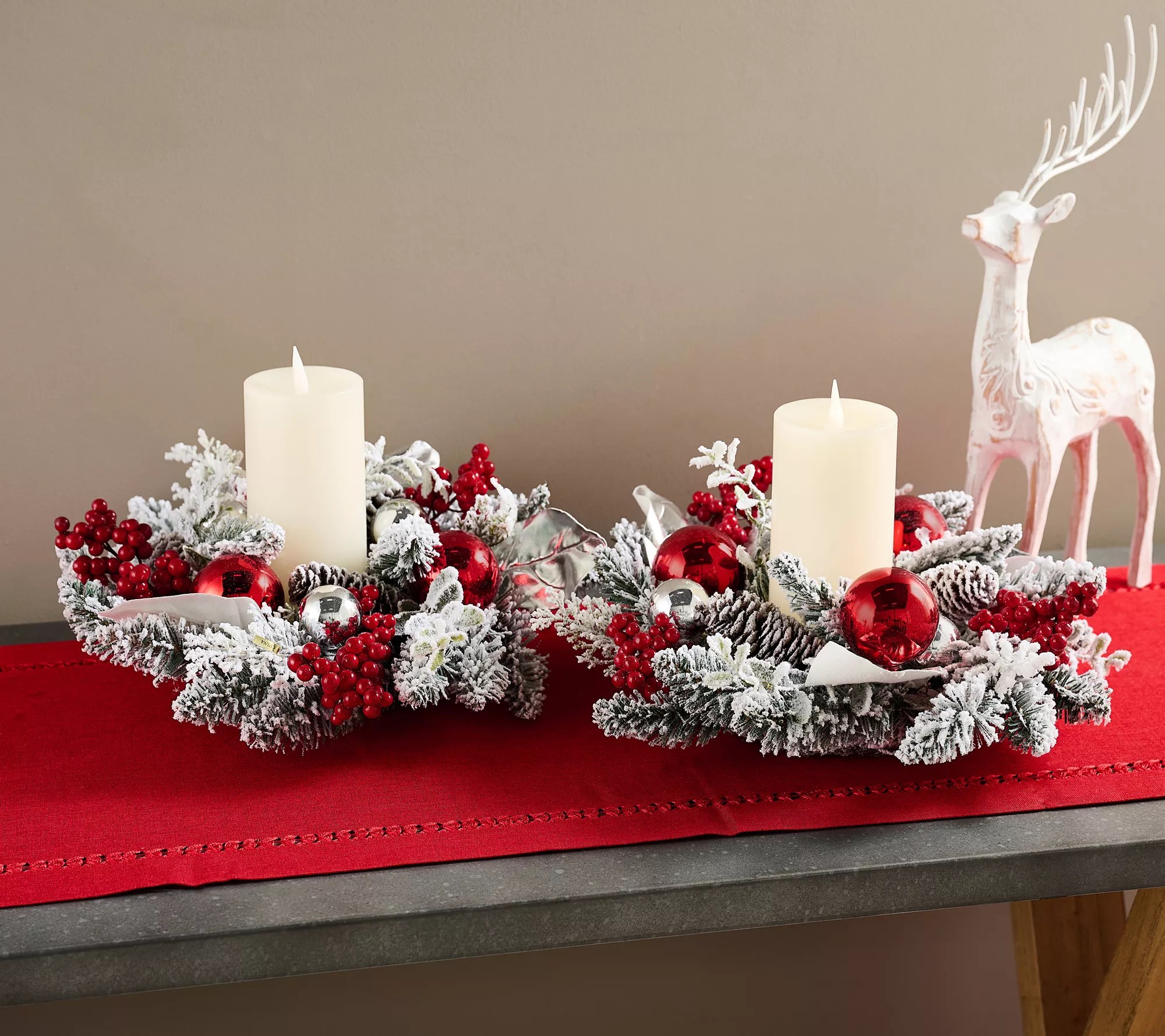 "As Is" Set of 2 Snowy Pinecones, Ornament & Pine Candle Rings