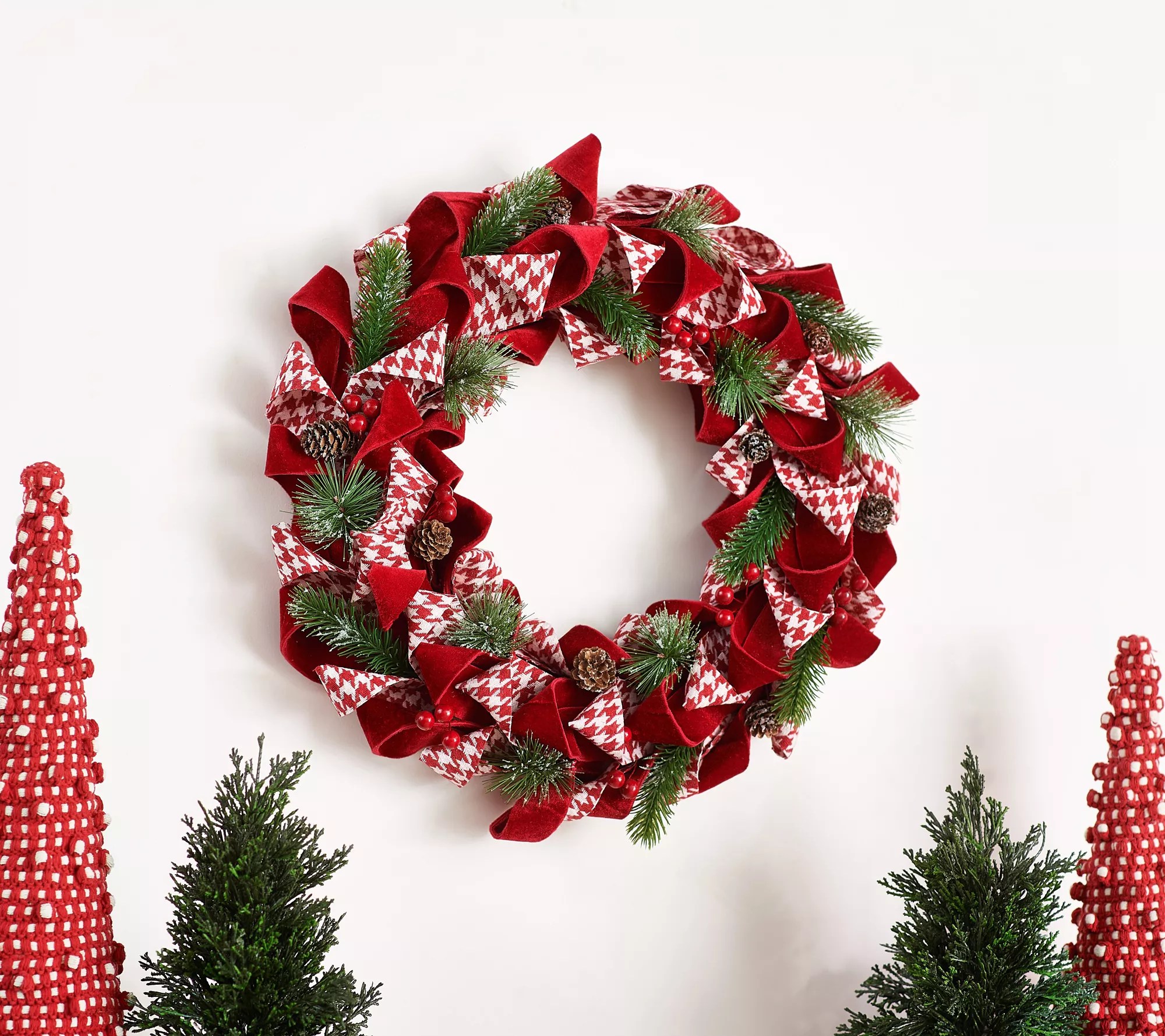 18" Ribbon, Berry and Pine Wreath by Valerie