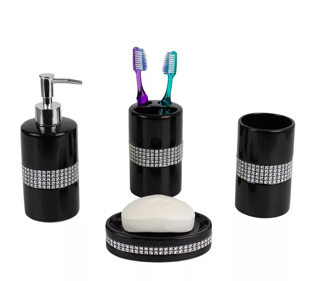 Home Basics 4Piece Bath Accessory Set w/SequinAccents