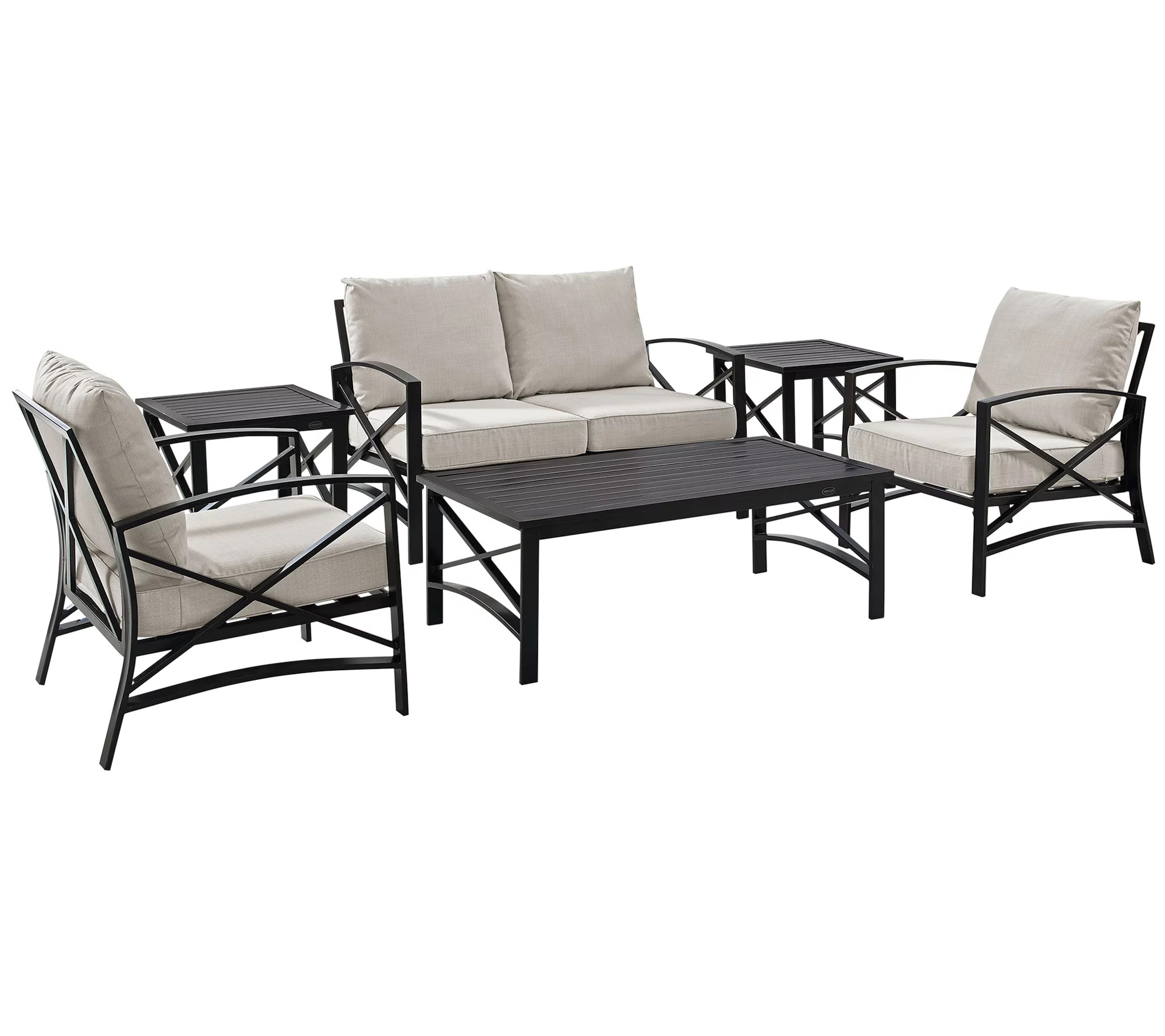 Kaplan Love Seat, 2 Chairs, 2 Side & Coffee Tables w/ Cushions