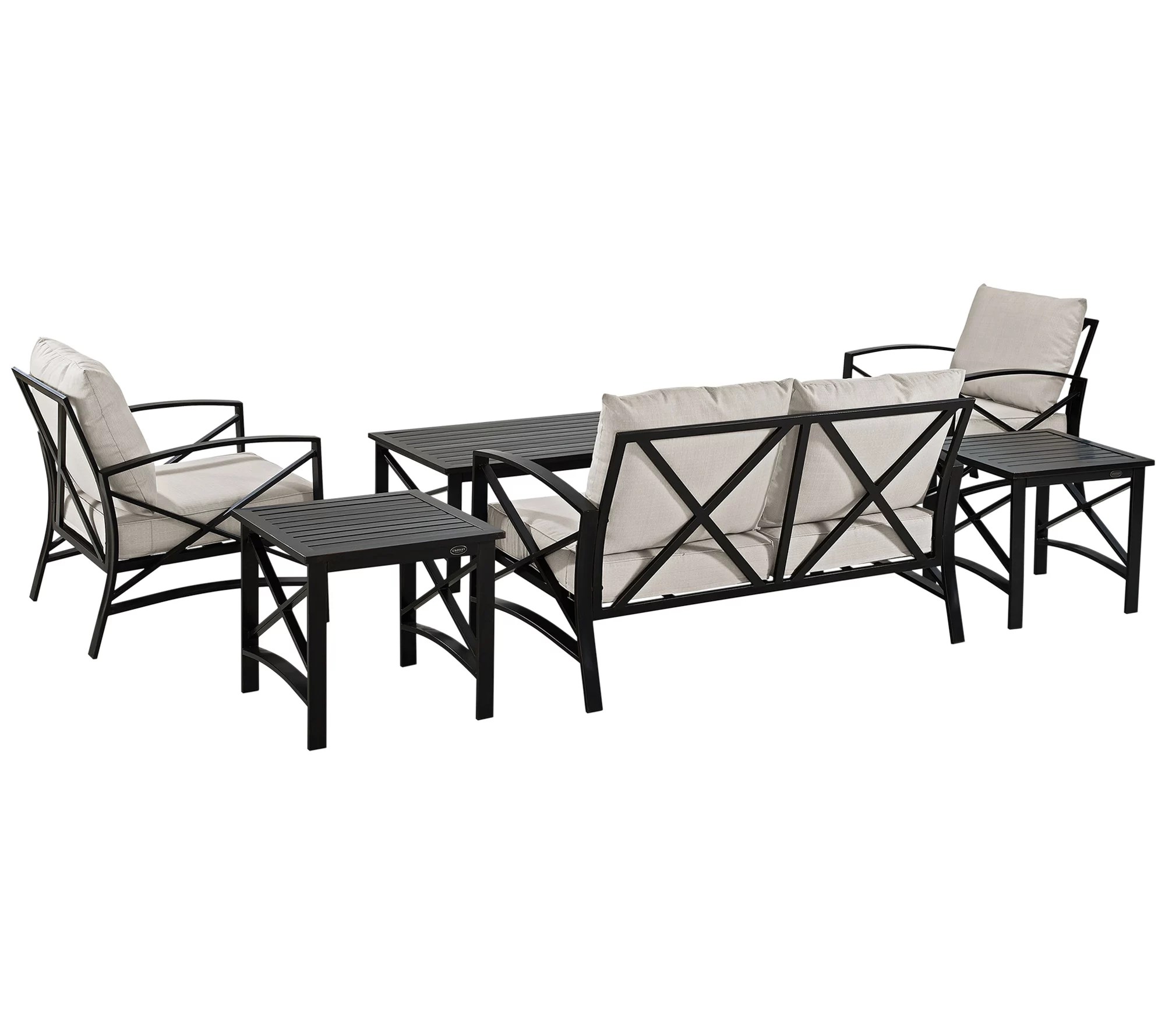 Kaplan Love Seat, 2 Chairs, 2 Side & Coffee Tables w/ Cushions