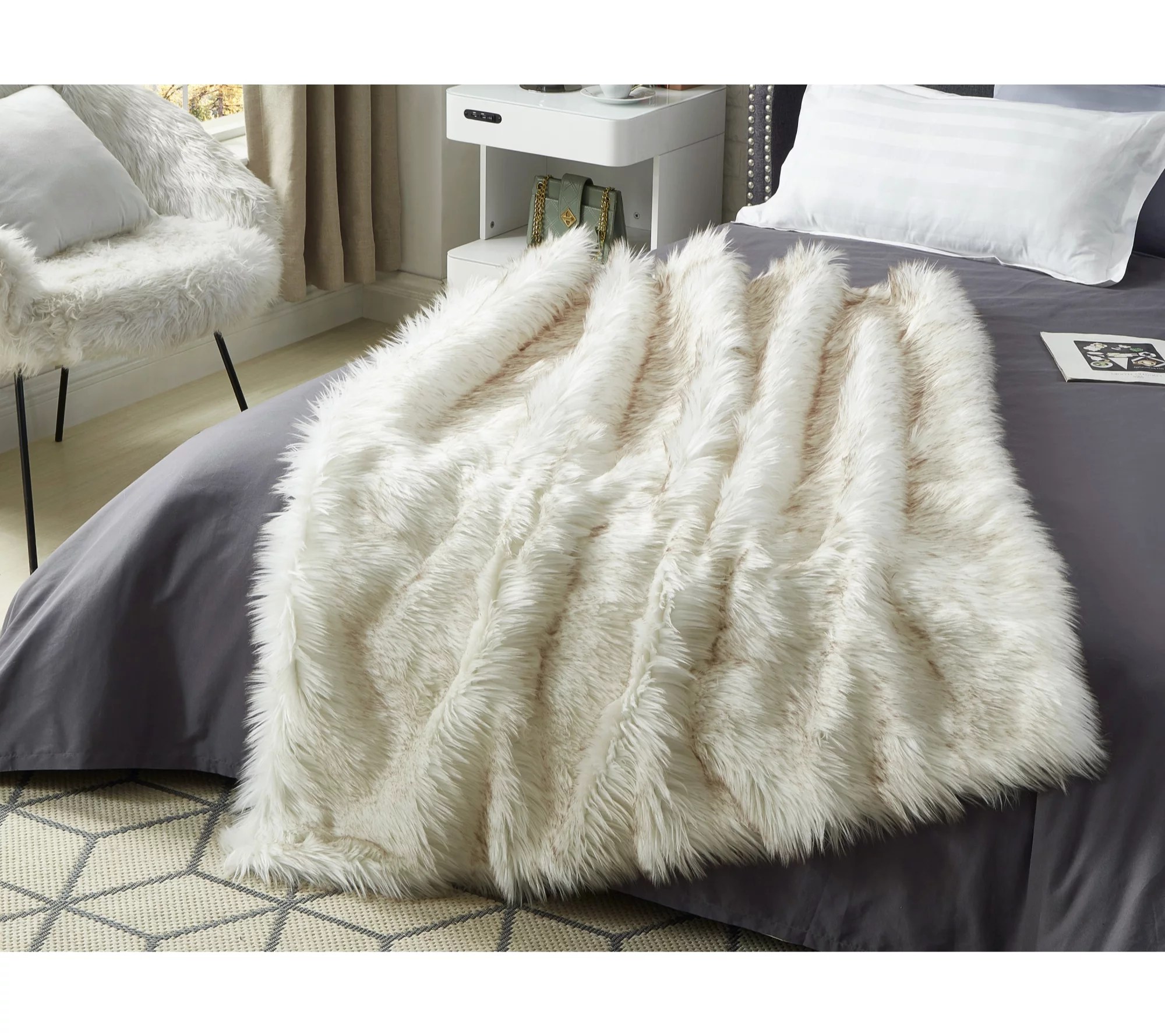 Cozy Tyme Waleed 50"x60" Faux Wolf Fur Throw byInspired Home