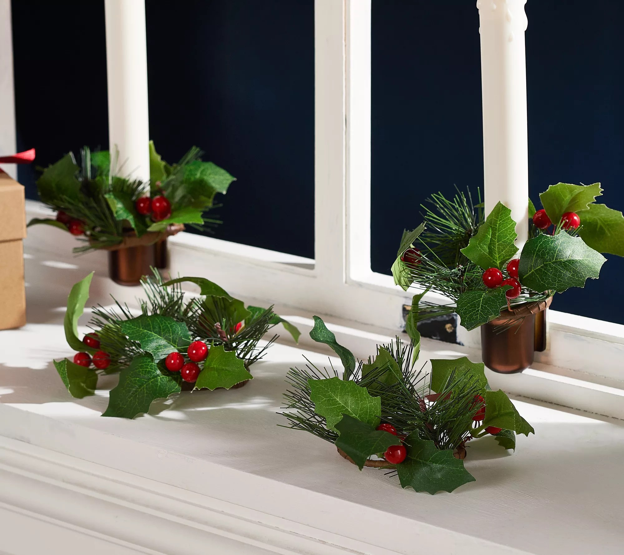 "As Is" Bethlehem Lights Set of 4 Holiday Window Candle Rings