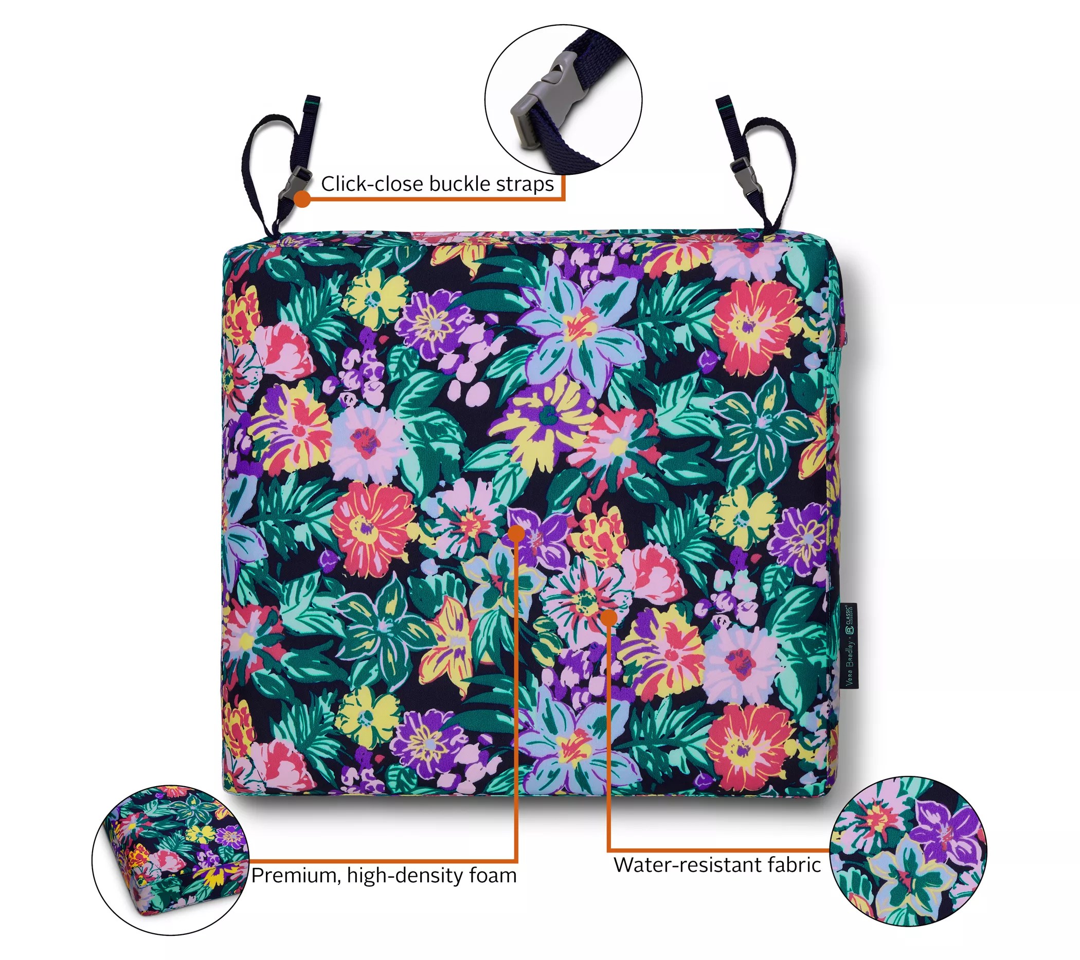 Vera Bradley WaterResistant Patio Seat Cushion, 21"x 19"x 3"