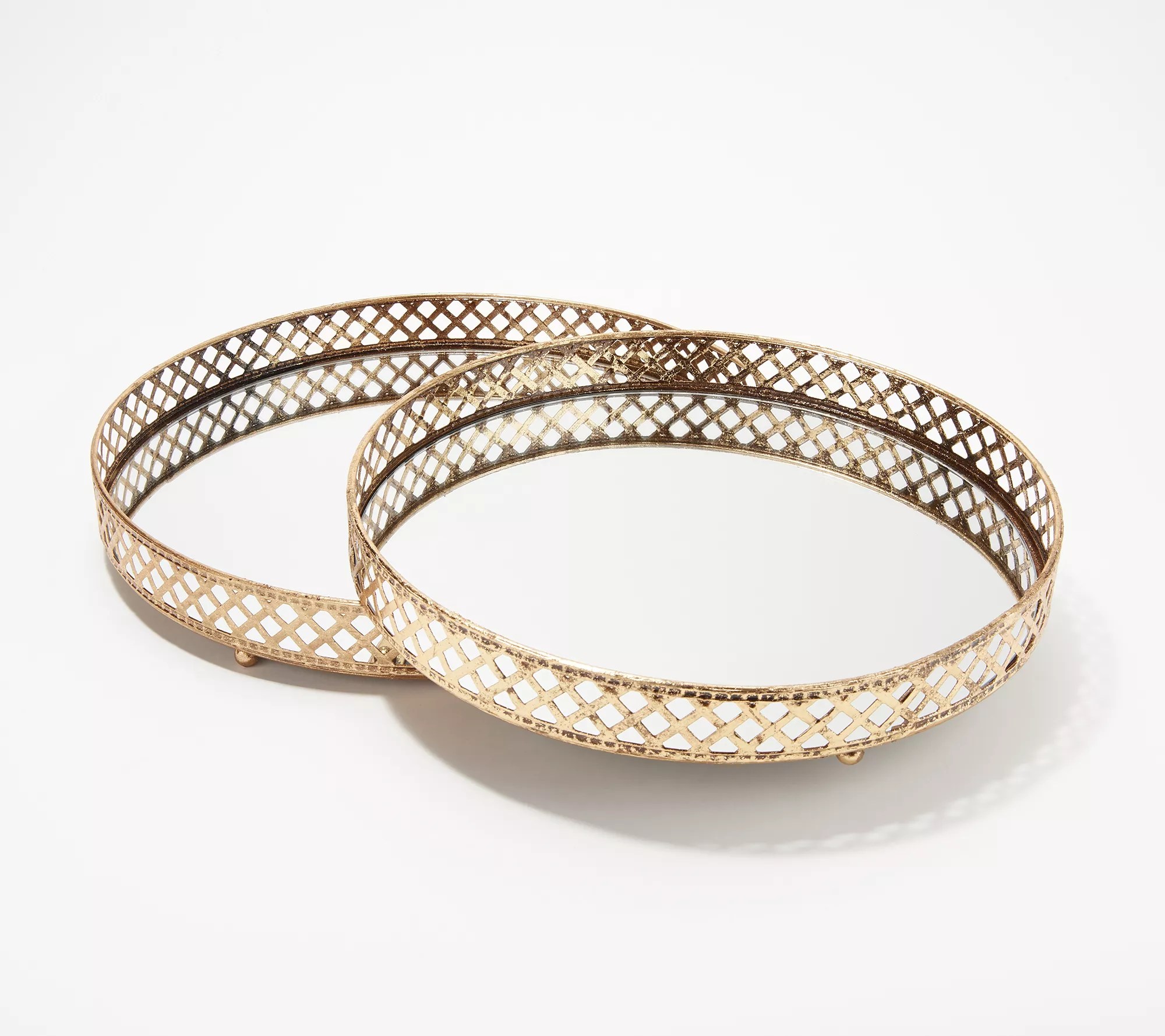 Set of 2 Metal Lattice Mirror Trays by Valerie