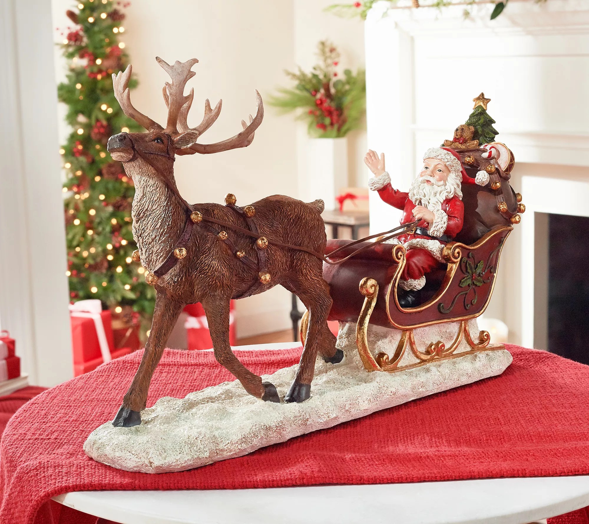 Santa on Sleigh with Reindeer Figurine by Valerie