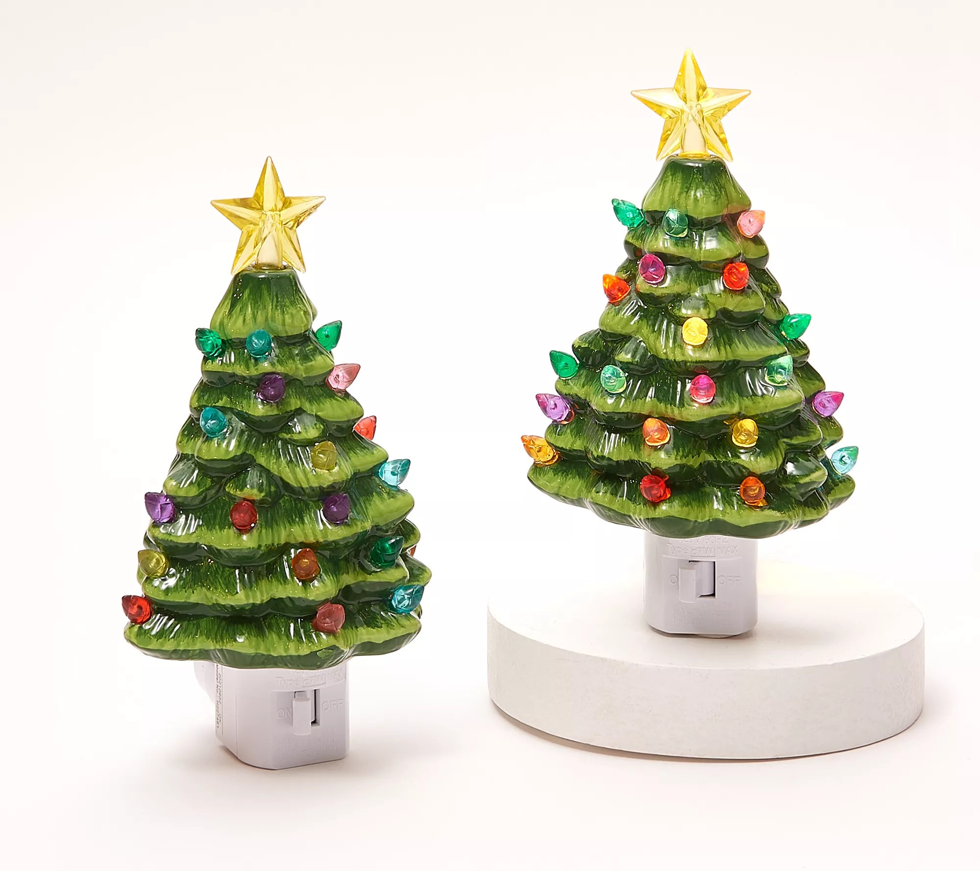 Mr. Christmas Set of 2 Nostalgic Ceramic Tree Night Lights