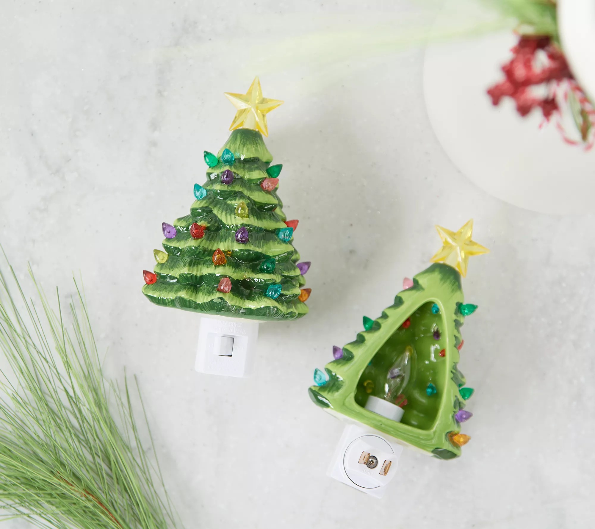 Mr. Christmas Set of 2 Nostalgic Ceramic Tree Night Lights