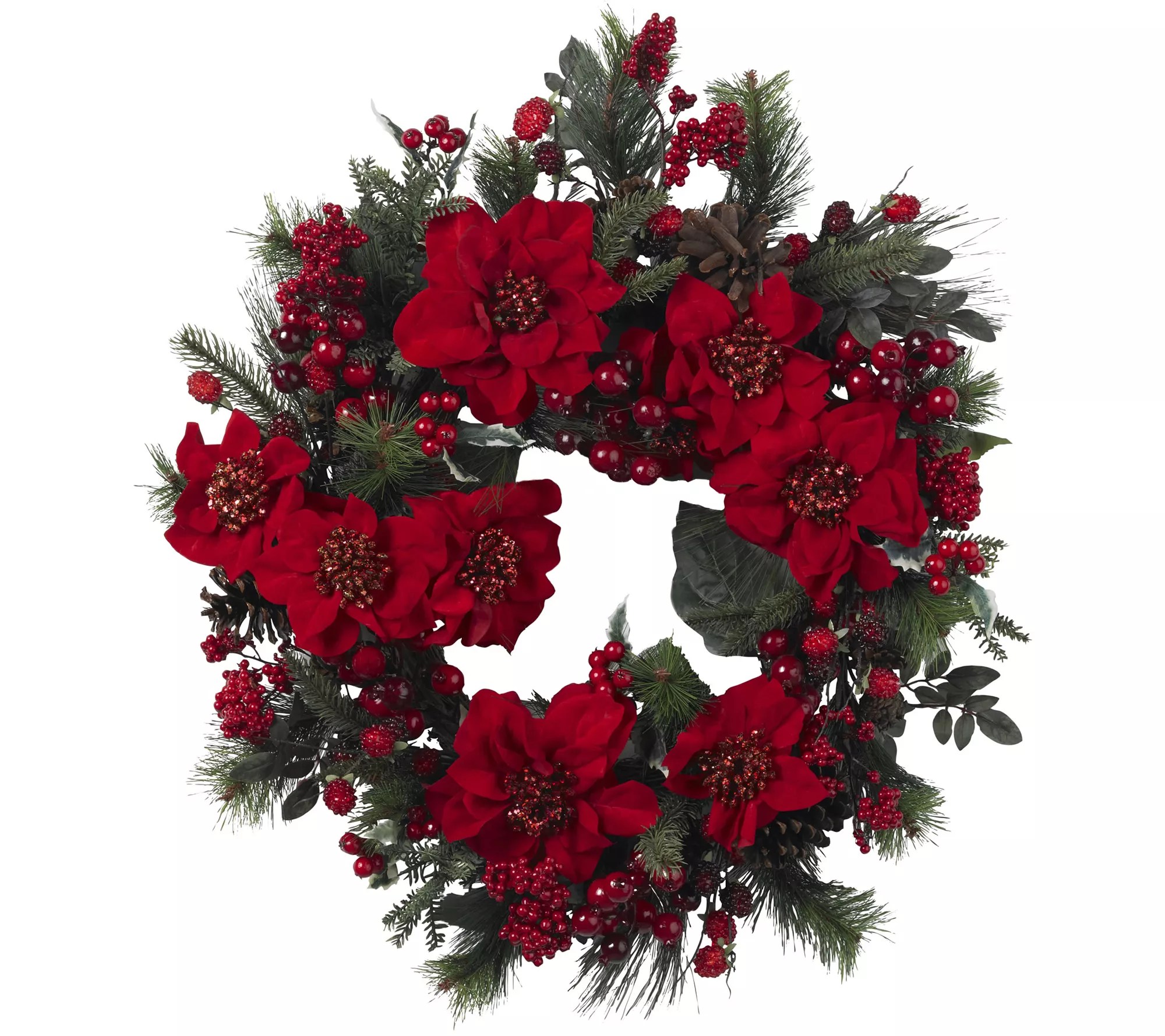 24" Poinsettia Wreath by Nearly Natural