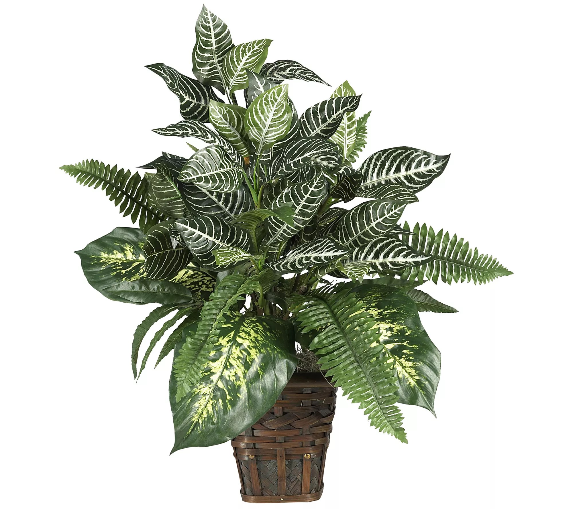 Mixed Greens Zebra w/ Wicker Silk Plant by Nearly Natural