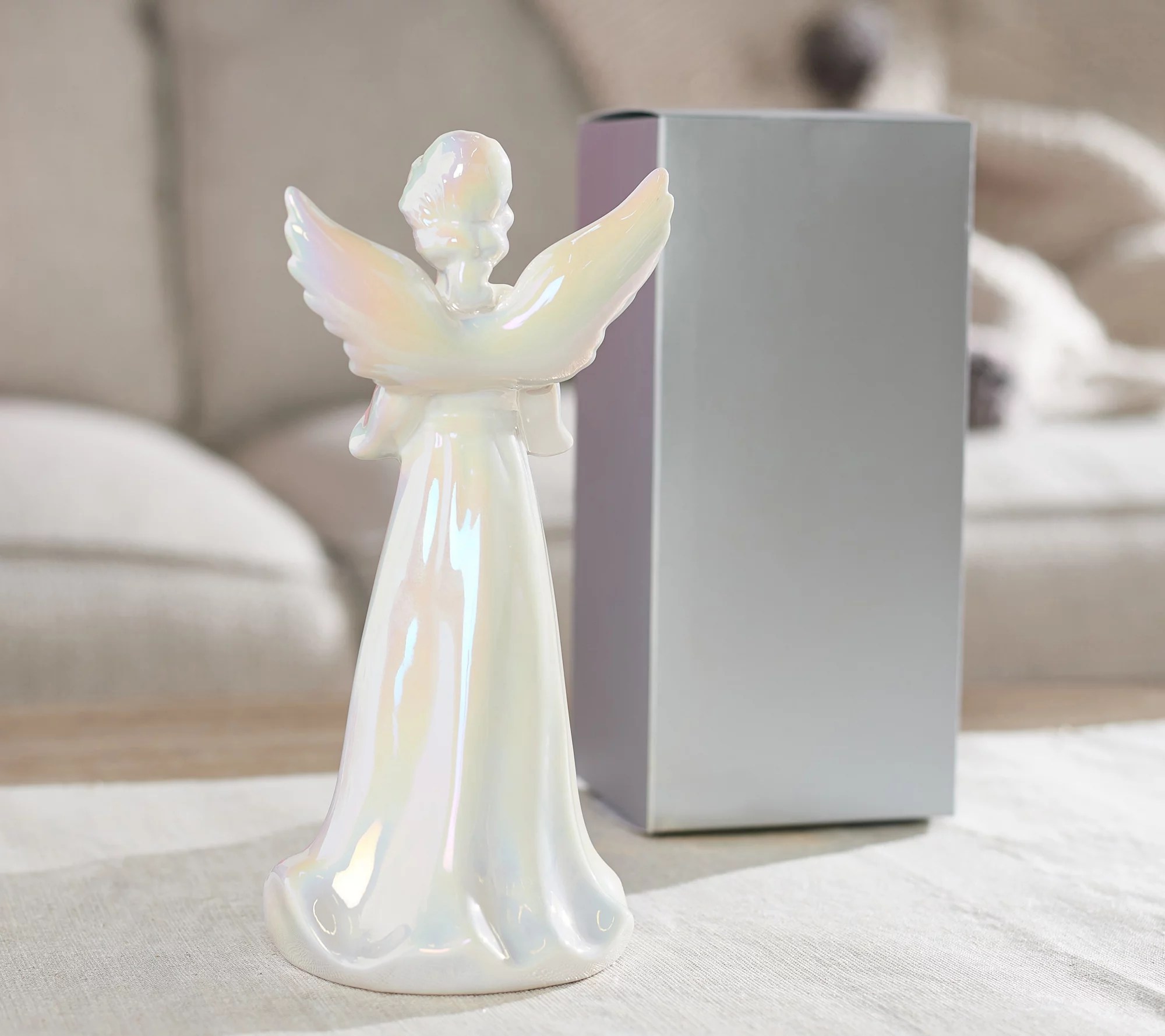 S/4 Iridescent Porcelain Angels with Gift Boxes by Valerie