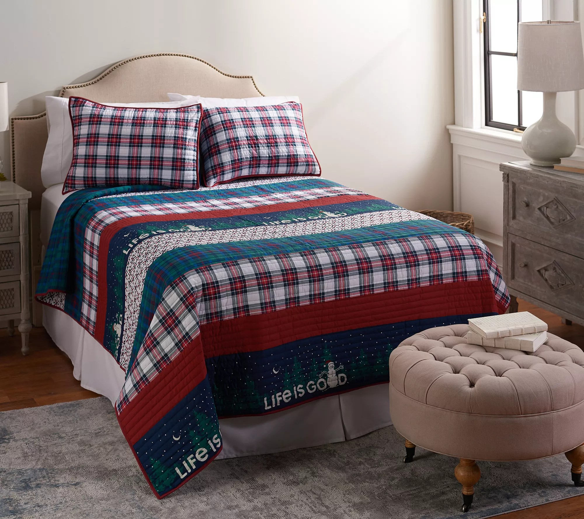 Life is Good Snowman Print Quilt Set by Berkshire Queen