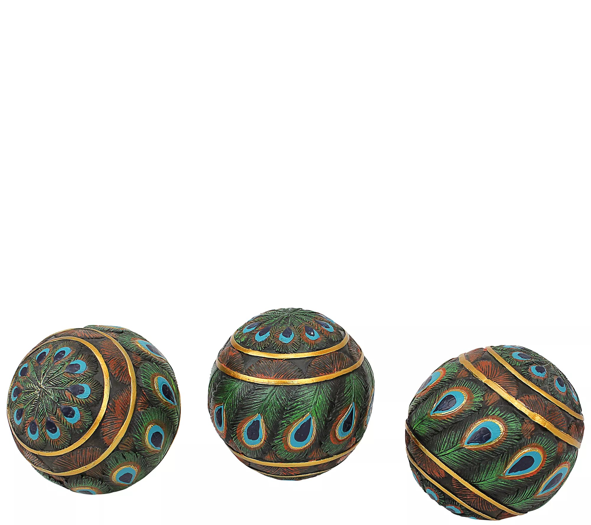 Design Toscano Set of Three Royal Peacock Feather Orb Balls