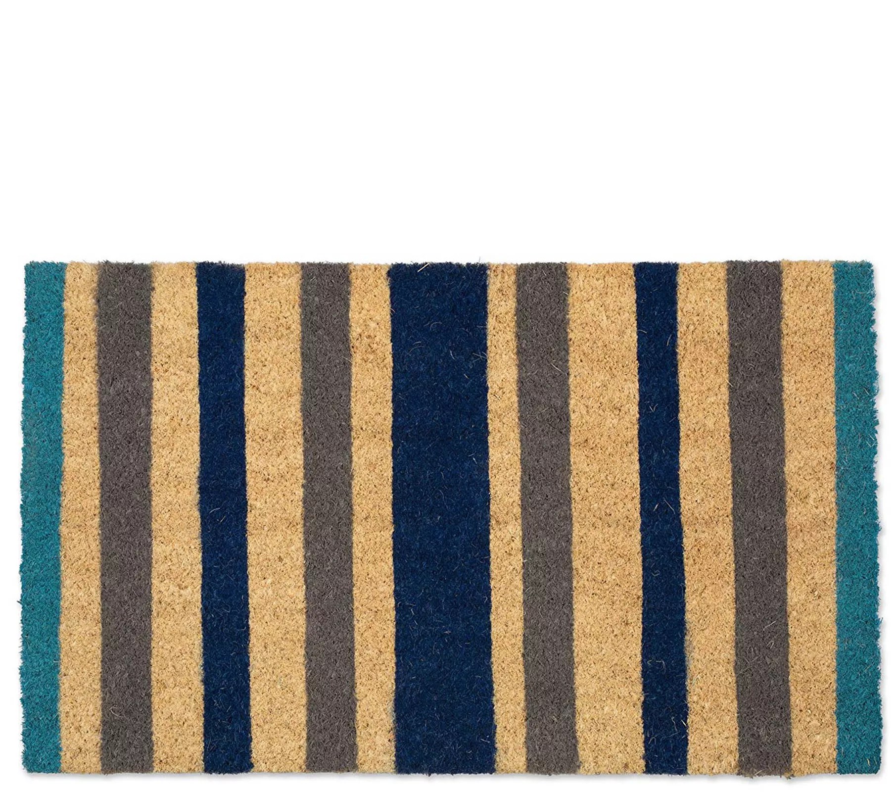 Blue Stripe Natural Coir Doormat with Nonslip Back