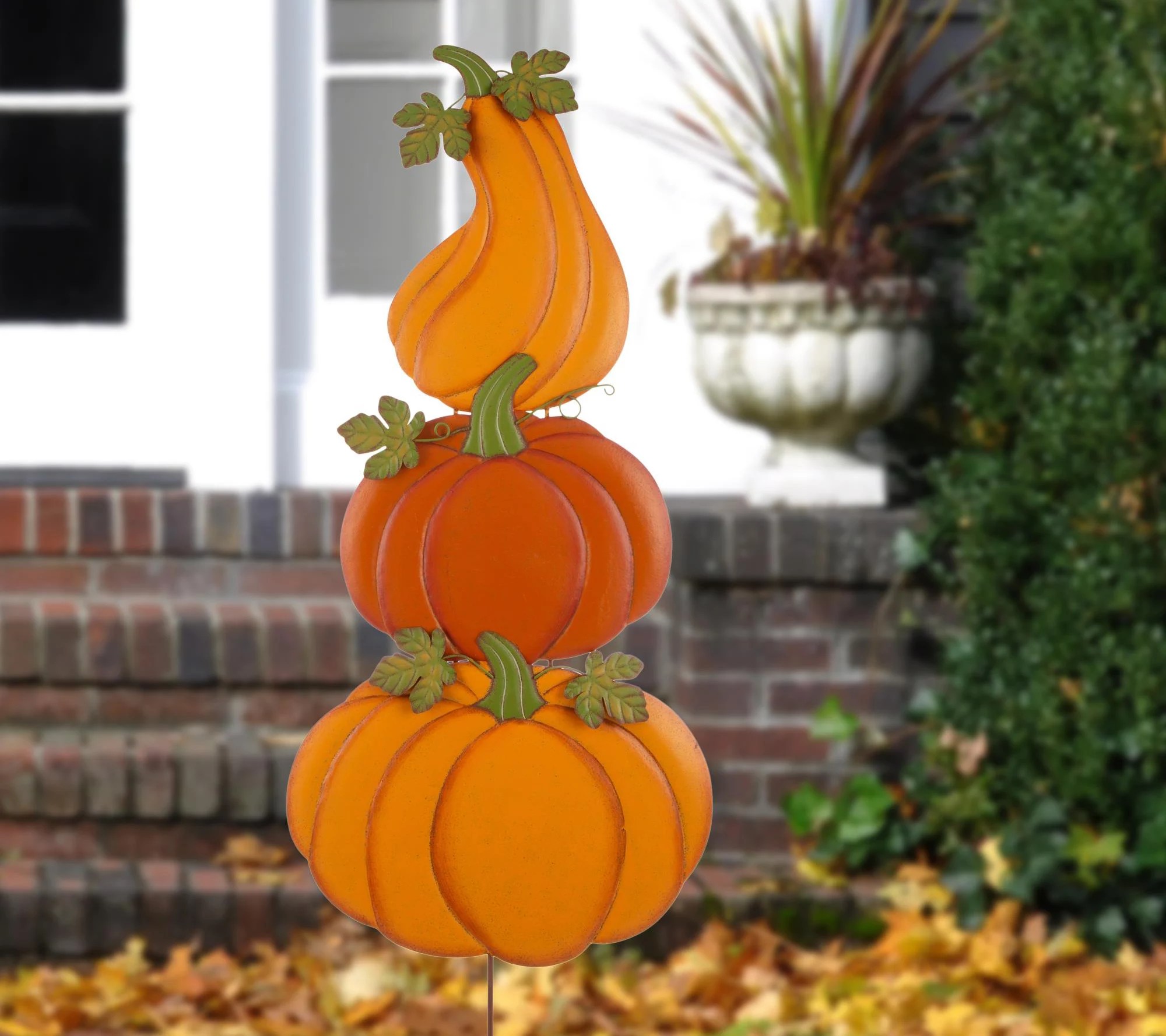 Glitzhome 3in1 Metal Pumpkin Yard Stake or Hanging Decor