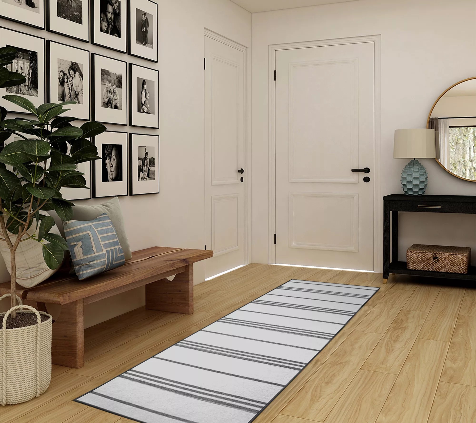 My Magic Carpet Washable Runner Rug Stripe GrayWhite 2.5x7