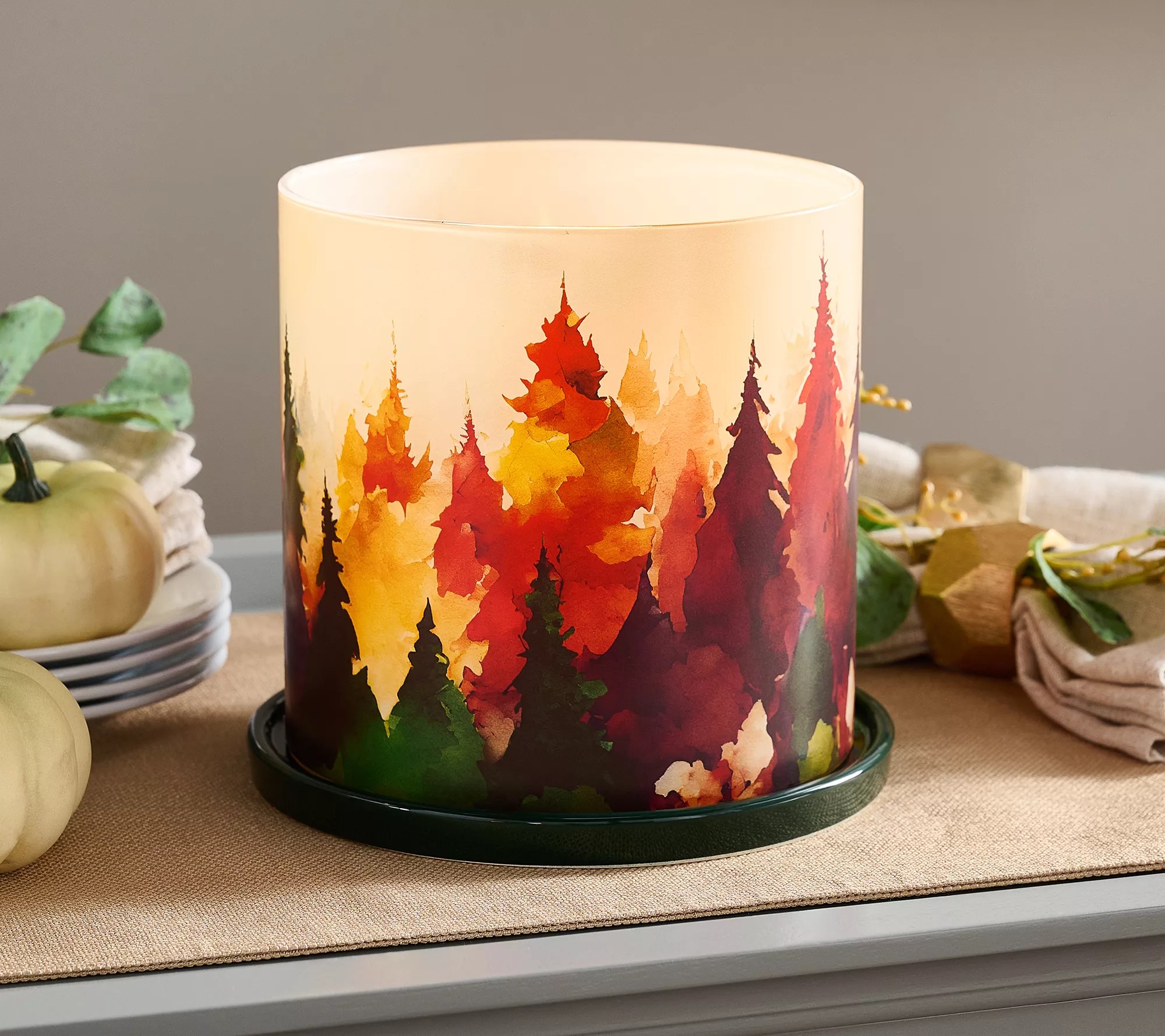 HomeWorx by Slatkin & Co. Harvest Glass Hurricane with Scene