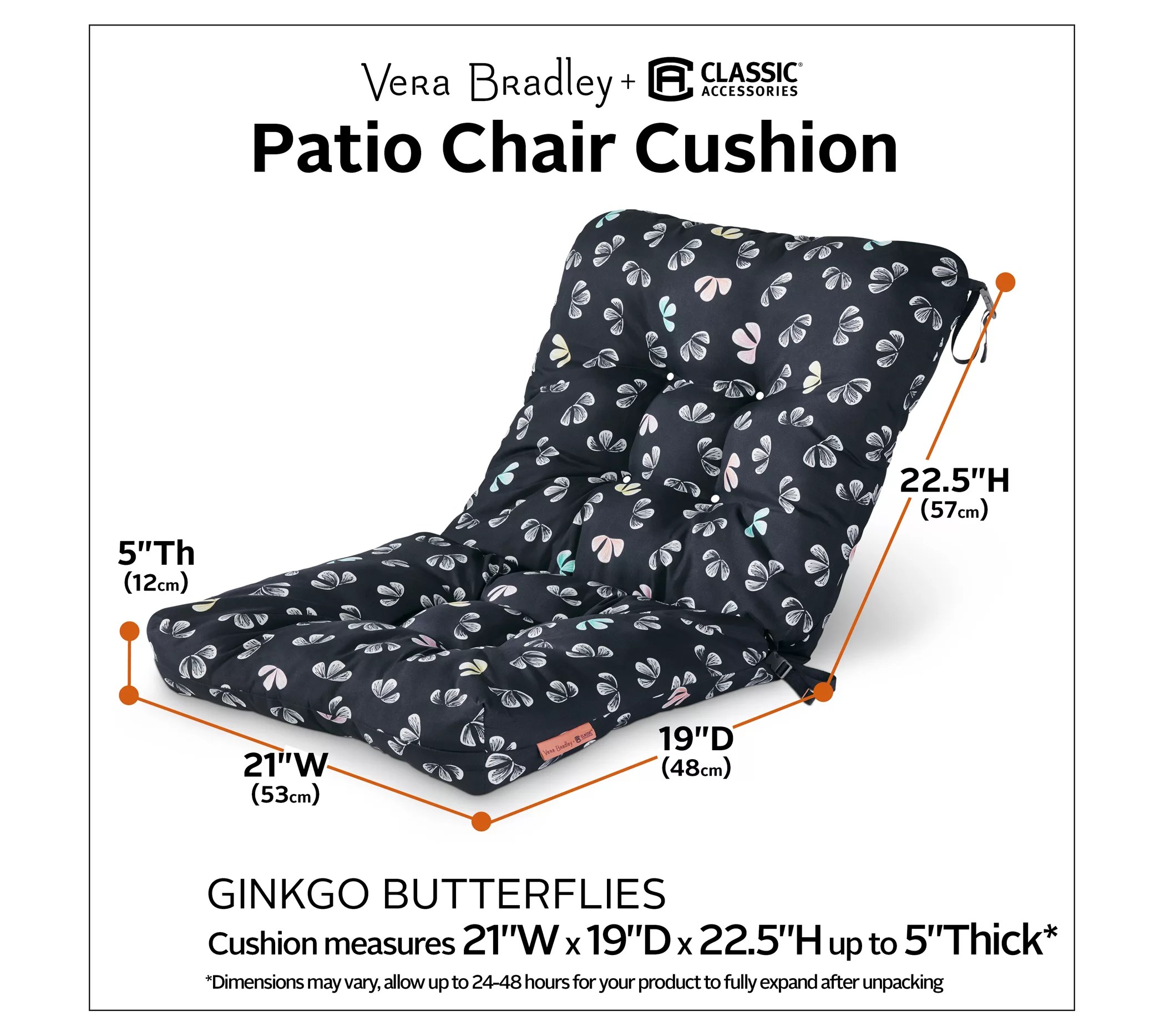 Vera Bradley WaterResistant Patio Chair Cushion 21"x19"x22.5"