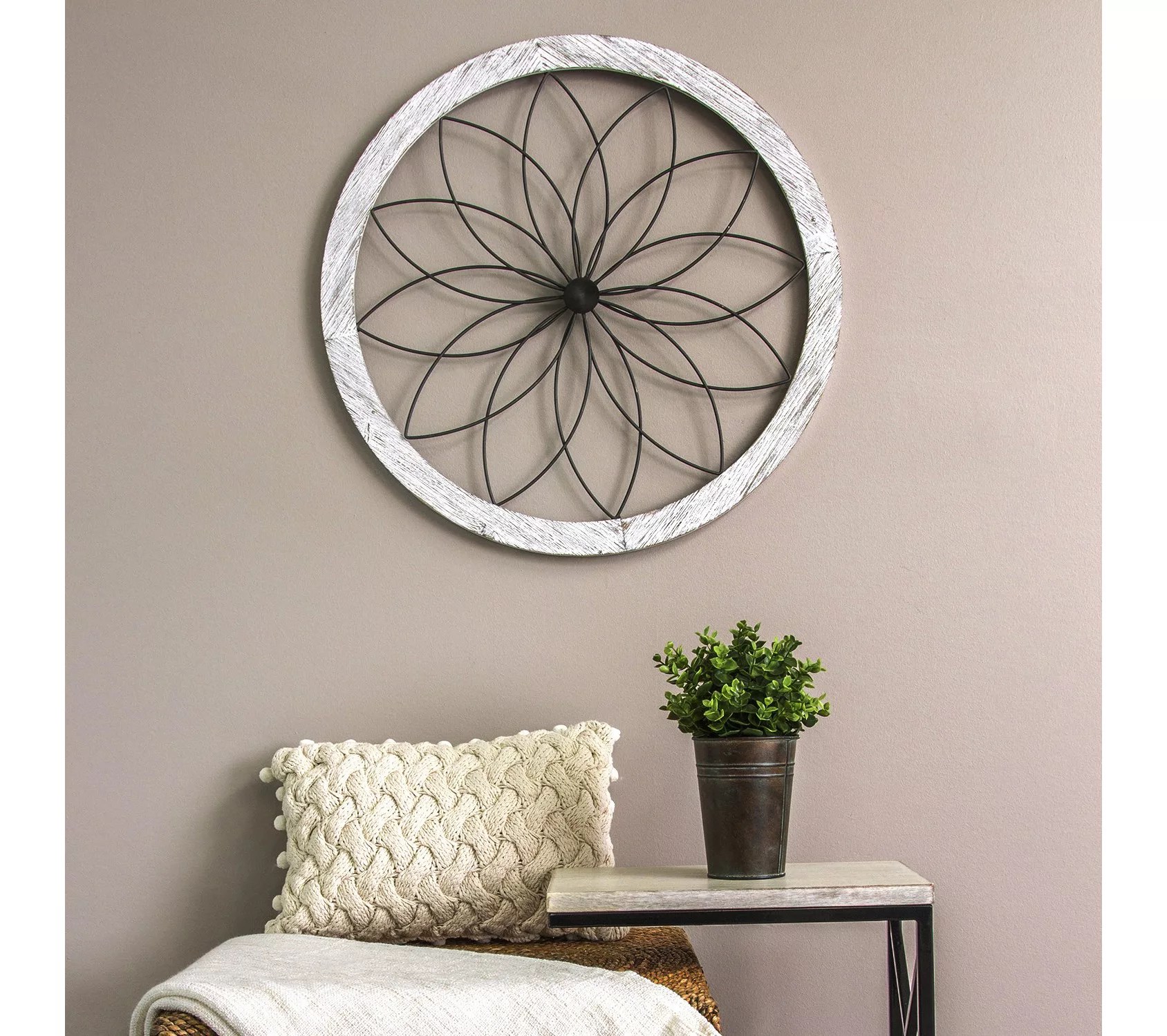 Stratton Home Decor Flower Metal &Wood Art Hang ing Wall Decor