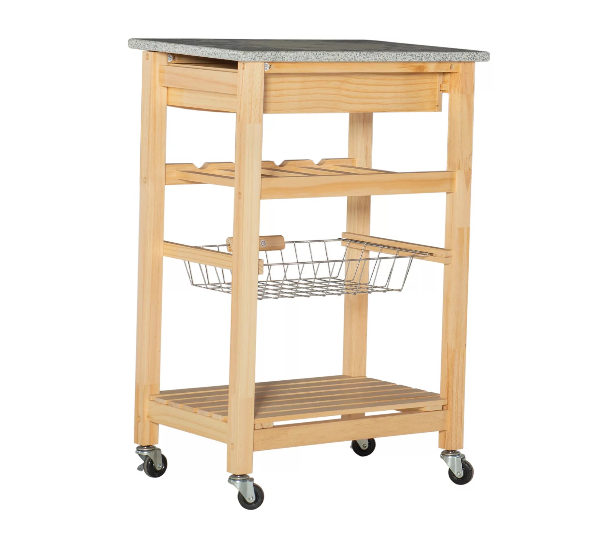 Linon Home Luca Granite Kitchen Rolling Prep Island Cart