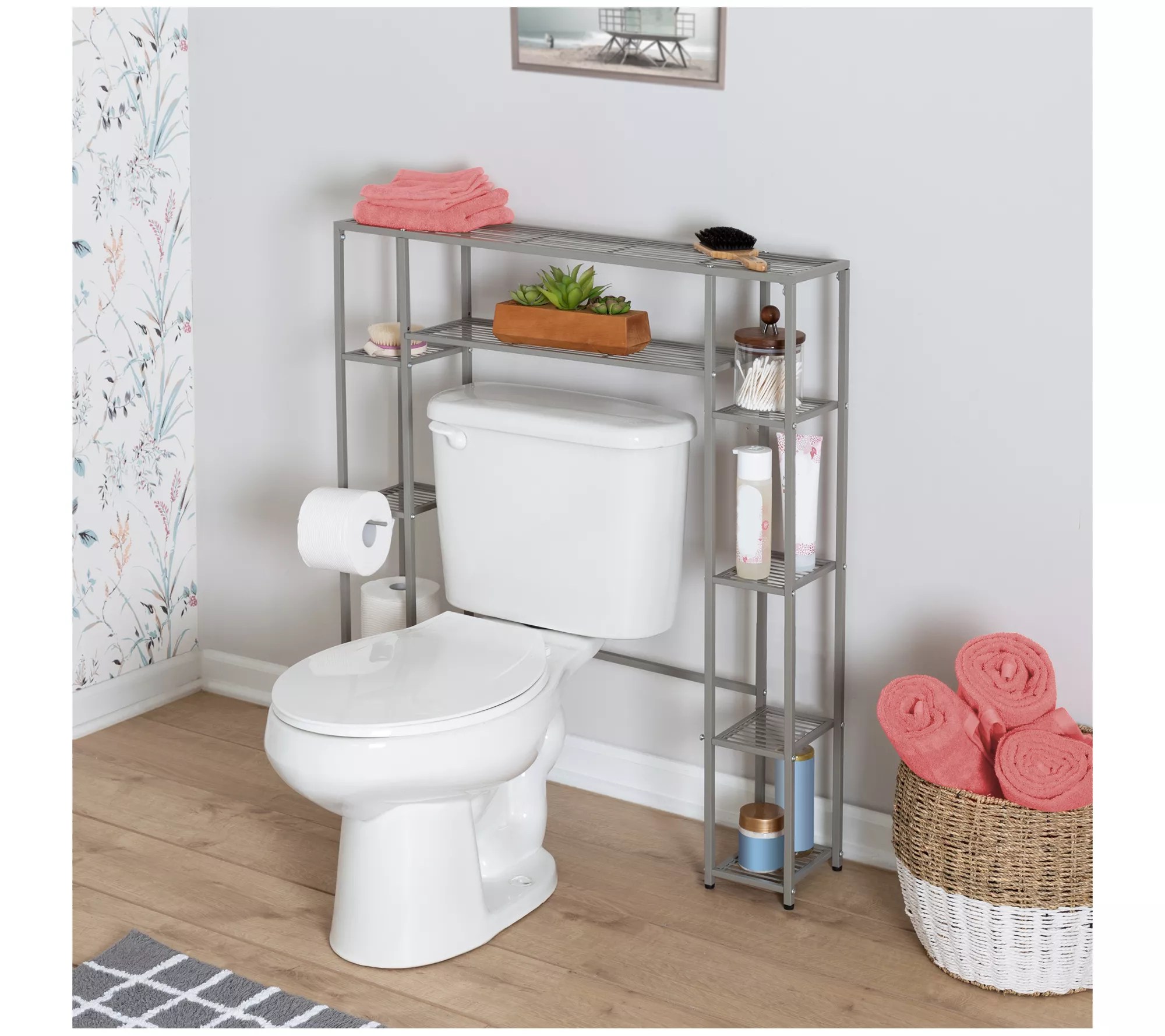 HoneyCanDo OvertheToilet Steel Storage Shelf, 5 Tiers