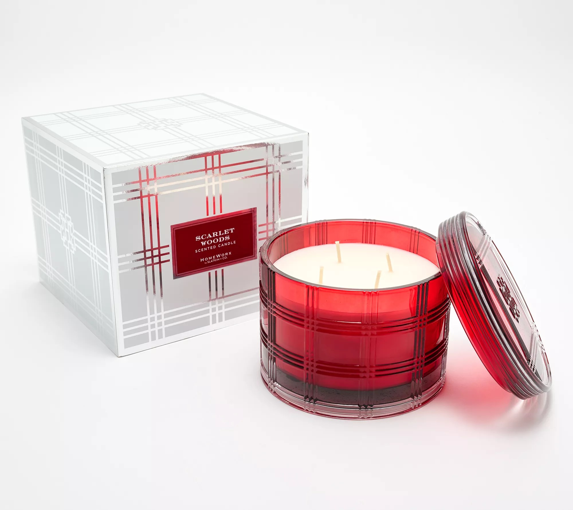 HomeWorx by Slatkin & Co. 18oz Plaid Glass Candle Scarlet Woods
